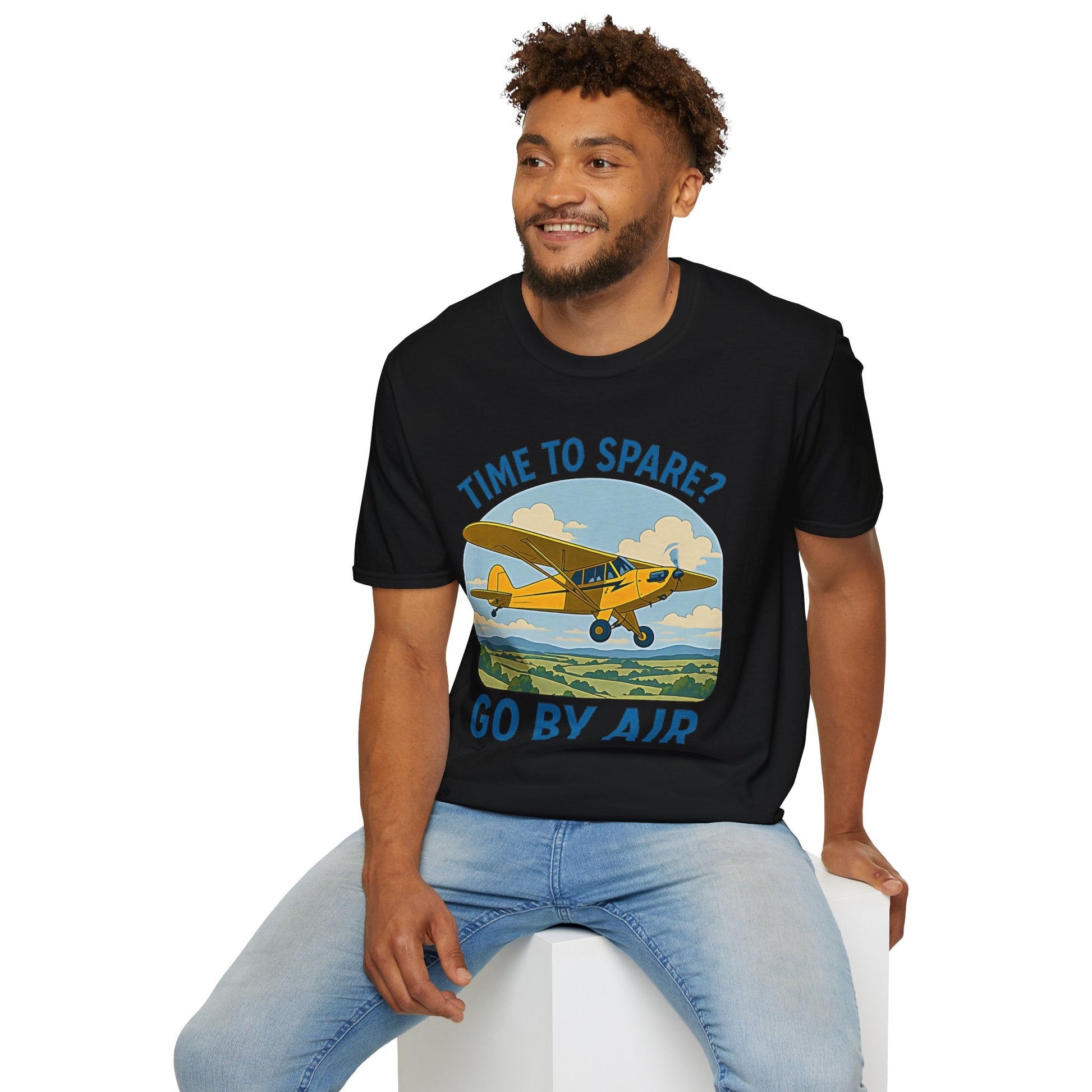 Piper Cub Premium T-Shirt – “Time to Spare? Go by Air” Vintage Bush Plane Tee - Pilot gifts - WWII warbird t-shirt