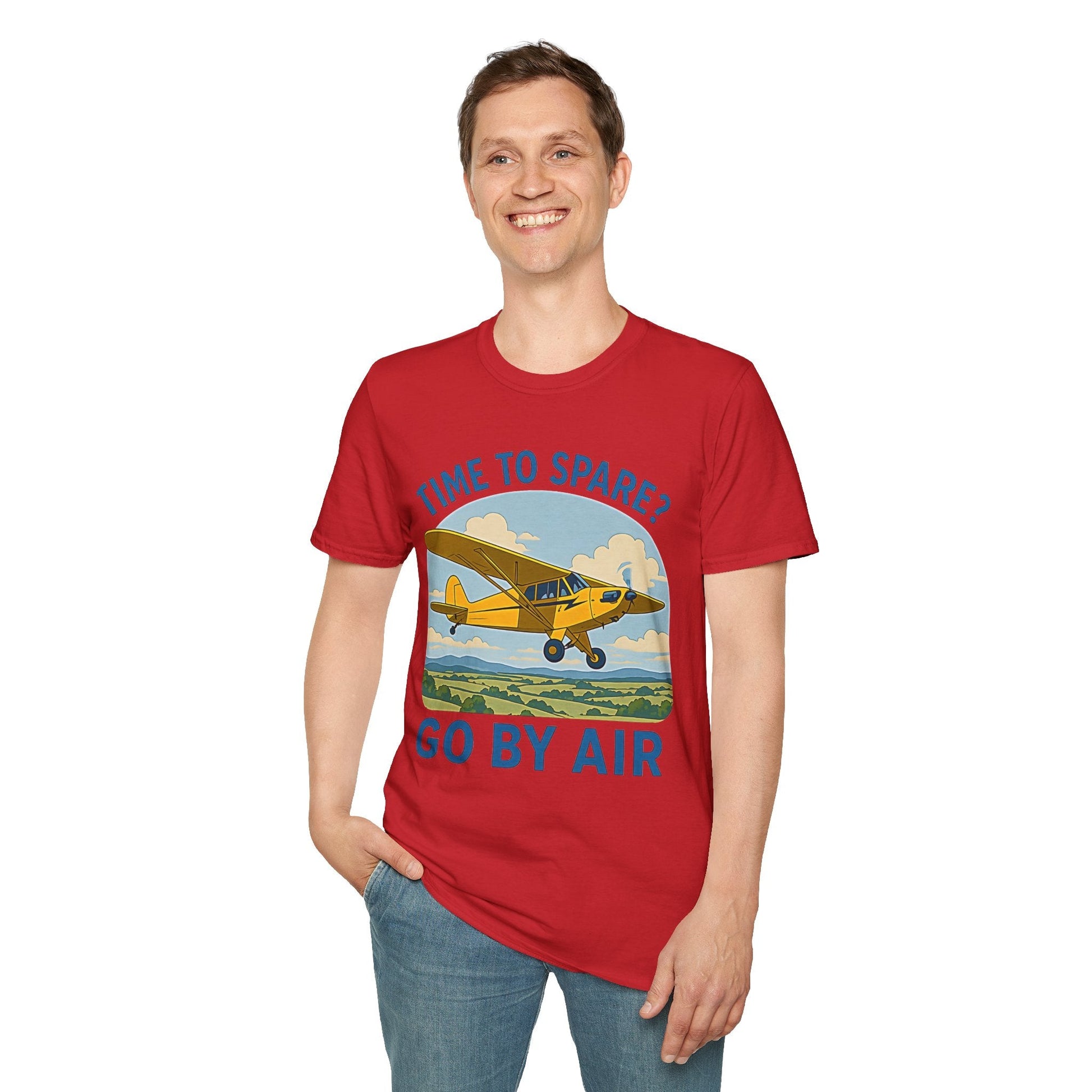 Piper Cub Premium T-Shirt – “Time to Spare? Go by Air” Vintage Bush Plane Tee - Pilot gifts - WWII warbird t-shirt