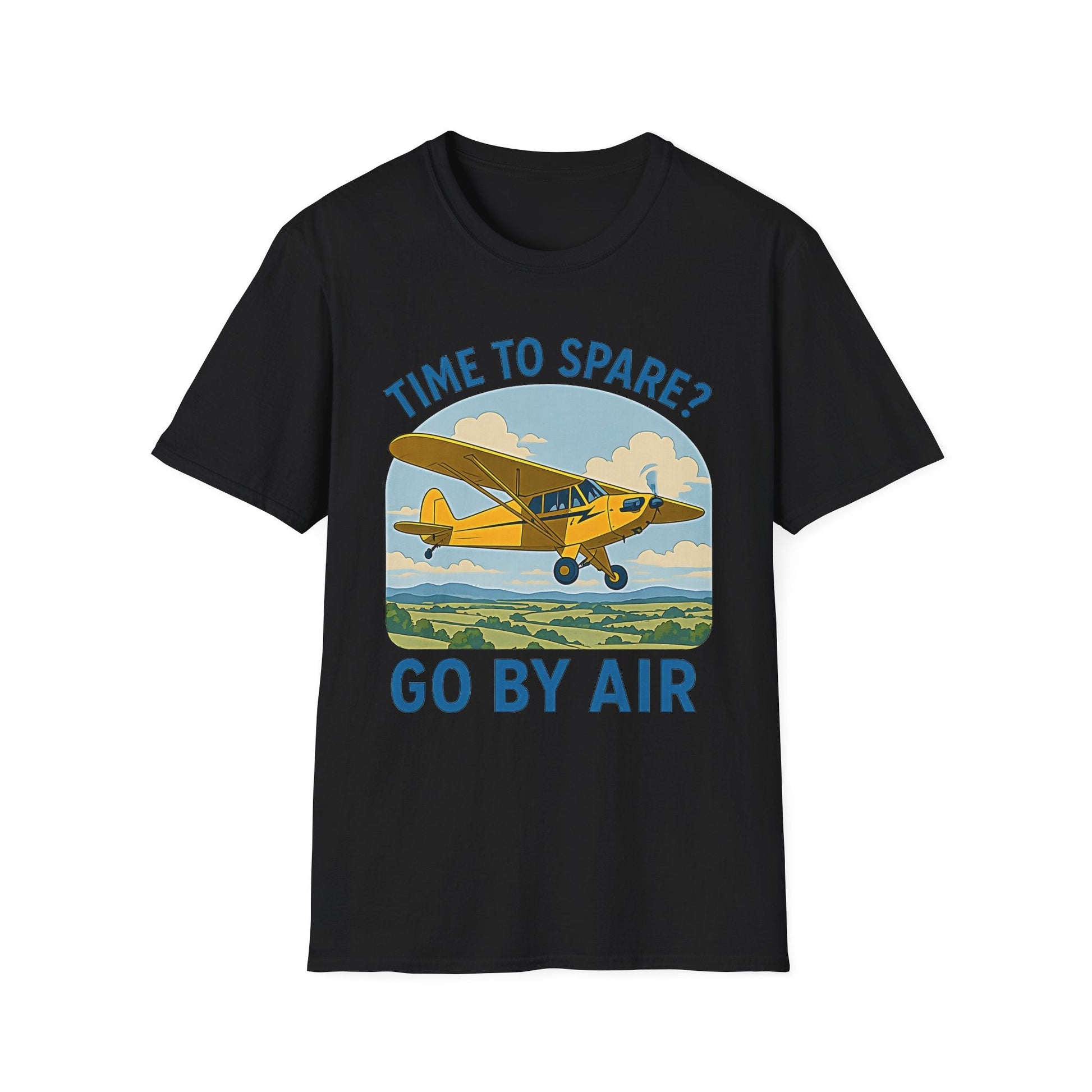 Piper Cub Premium T-Shirt – “Time to Spare? Go by Air” Vintage Bush Plane Tee - Pilot gifts - WWII warbird t-shirt