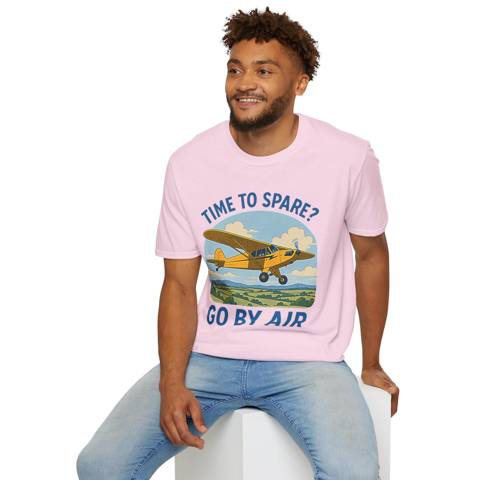 Piper Cub Premium T-Shirt – “Time to Spare? Go by Air” Vintage Bush Plane Tee - Pilot gifts - WWII warbird t-shirt