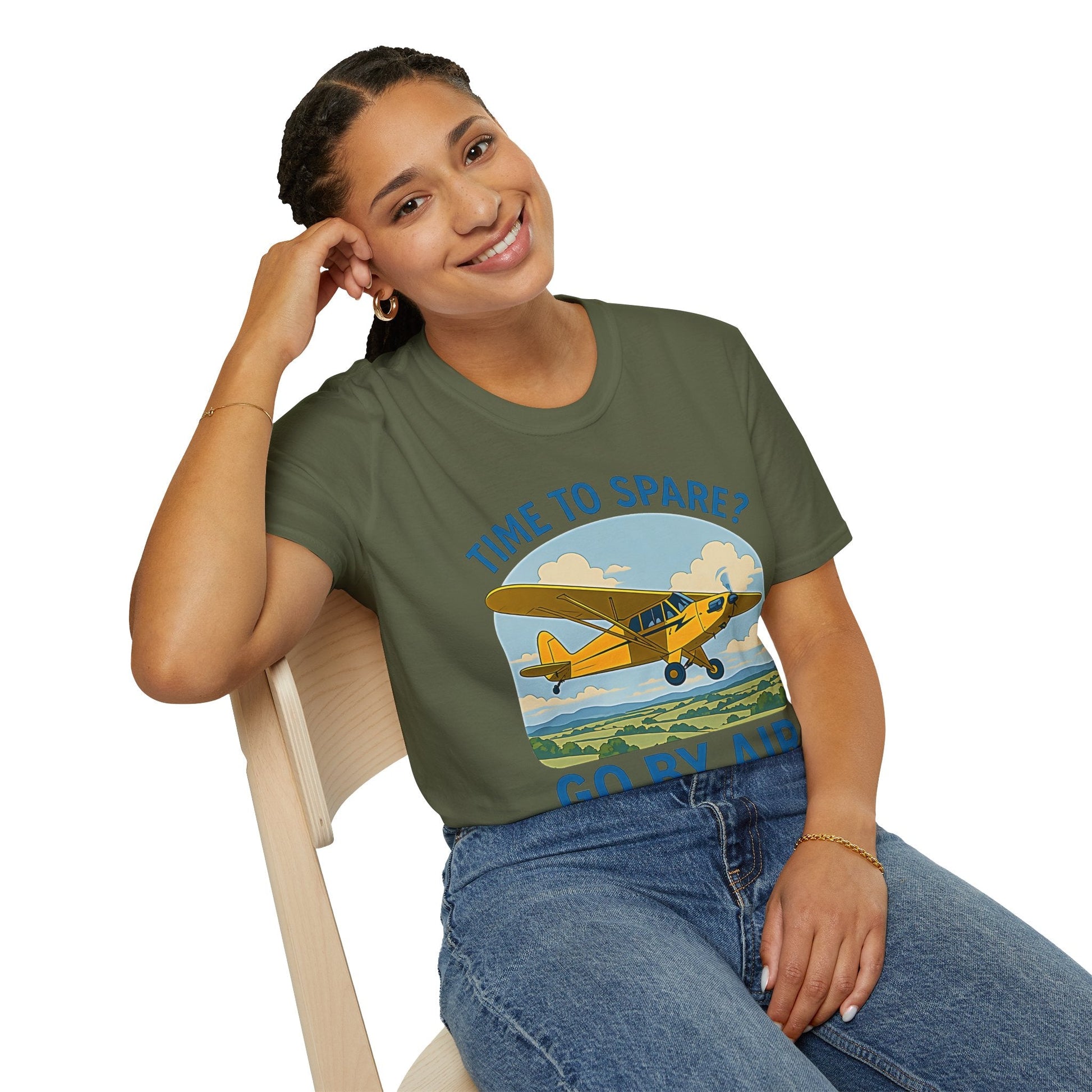 Piper Cub Premium T-Shirt – “Time to Spare? Go by Air” Vintage Bush Plane Tee - Pilot gifts - WWII warbird t-shirt