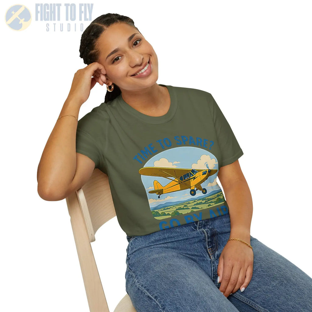 Time to Spare? Go by Air - Piper Cub - T-Shirt - Pilot gifts - WWII warbird t-shirt