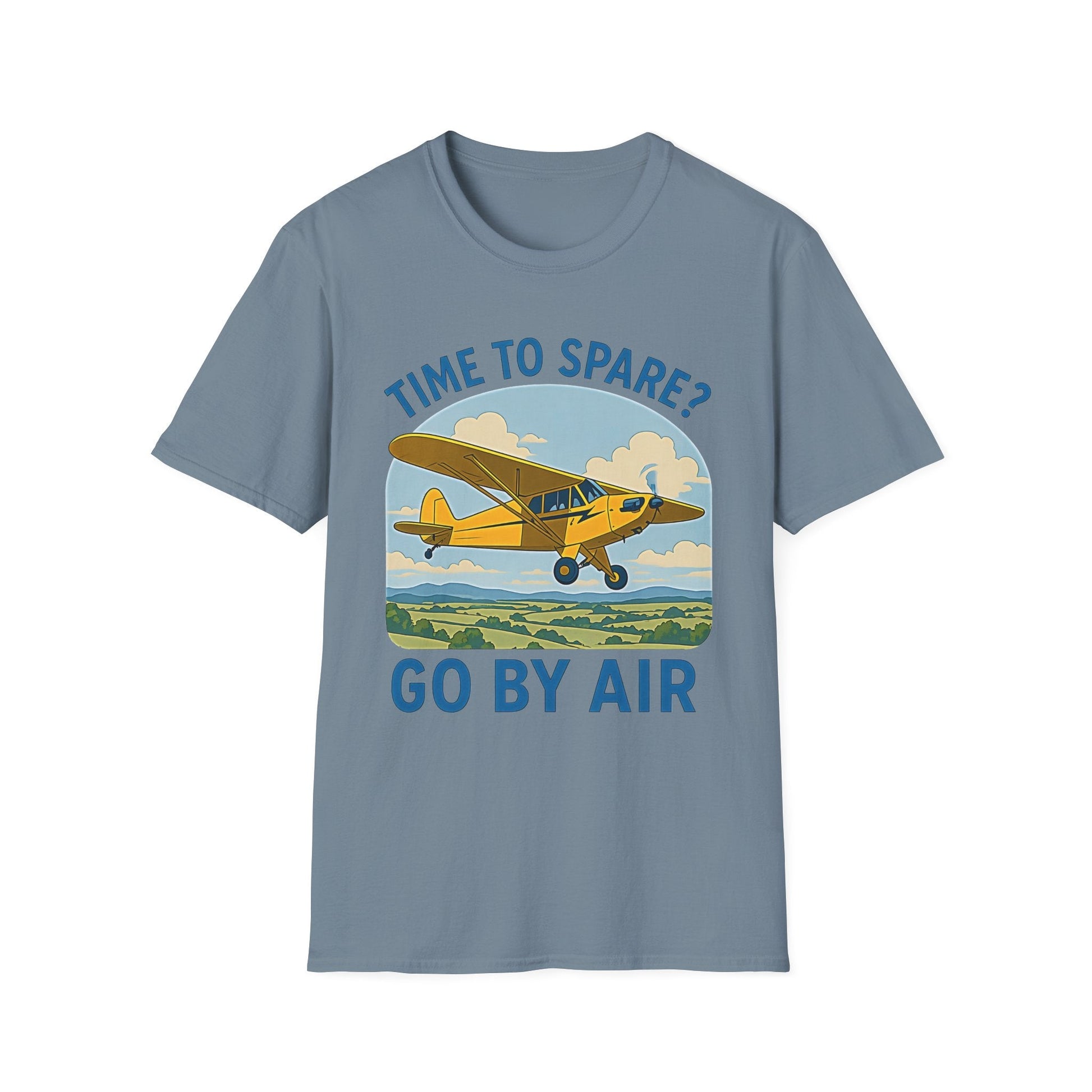 Piper Cub Premium T-Shirt – “Time to Spare? Go by Air” Vintage Bush Plane Tee - Pilot gifts - WWII warbird t-shirt