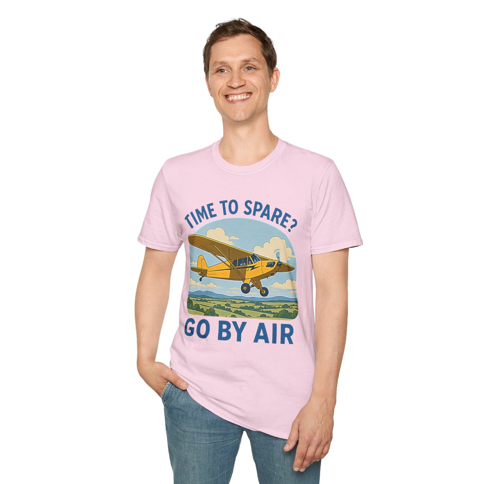 Piper Cub Premium T-Shirt – “Time to Spare? Go by Air” Vintage Bush Plane Tee - Pilot gifts - WWII warbird t-shirt