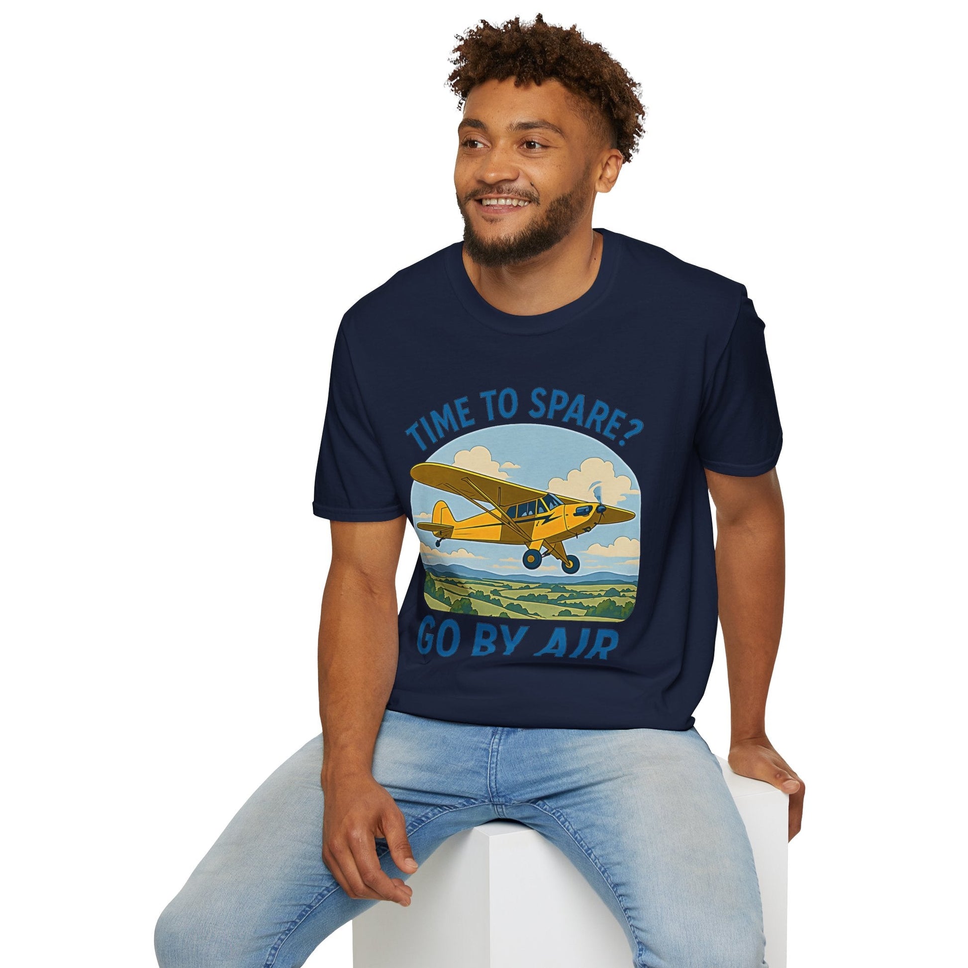 Piper Cub Premium T-Shirt – “Time to Spare? Go by Air” Vintage Bush Plane Tee - Pilot gifts - WWII warbird t-shirt