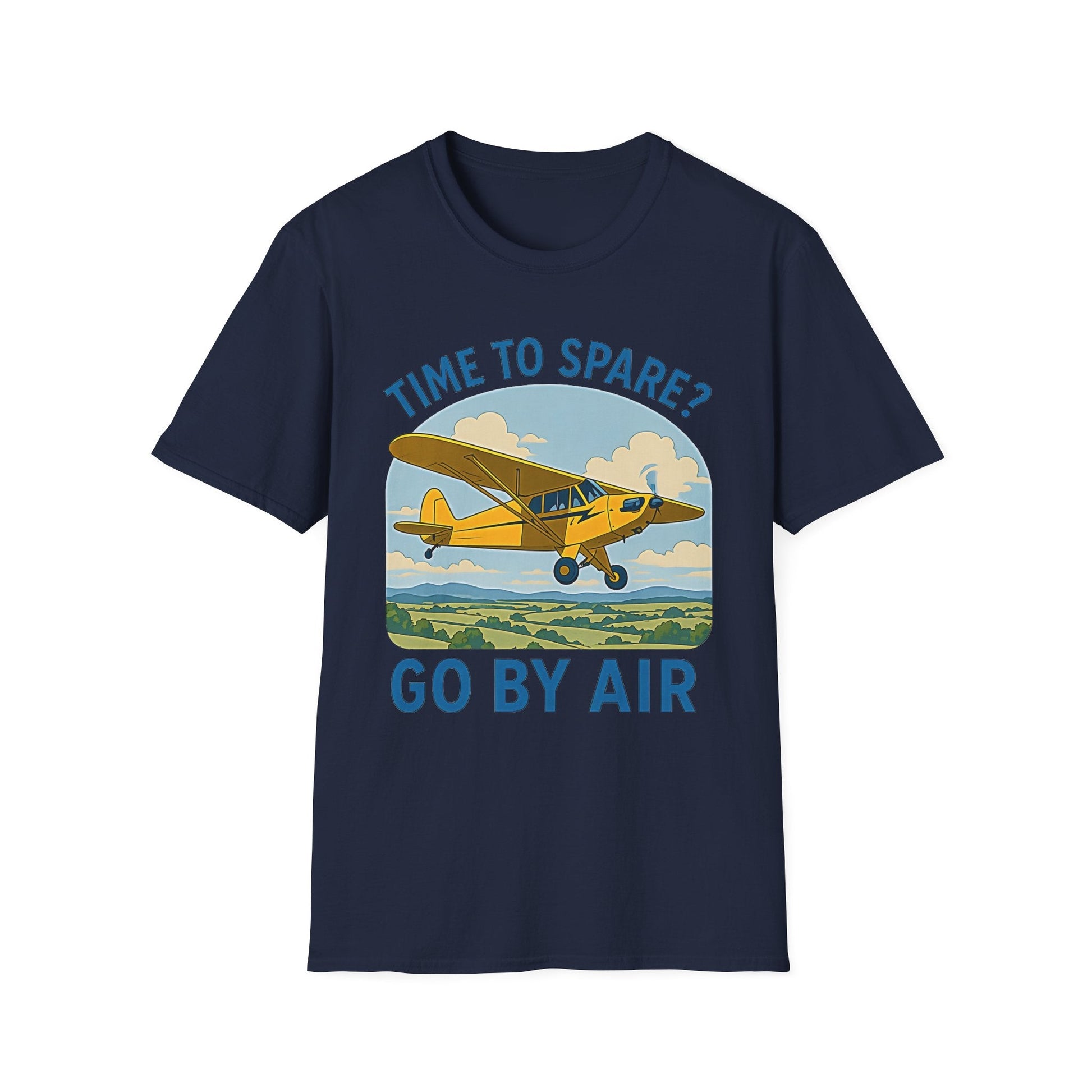 Piper Cub Premium T-Shirt – “Time to Spare? Go by Air” Vintage Bush Plane Tee - Pilot gifts - WWII warbird t-shirt