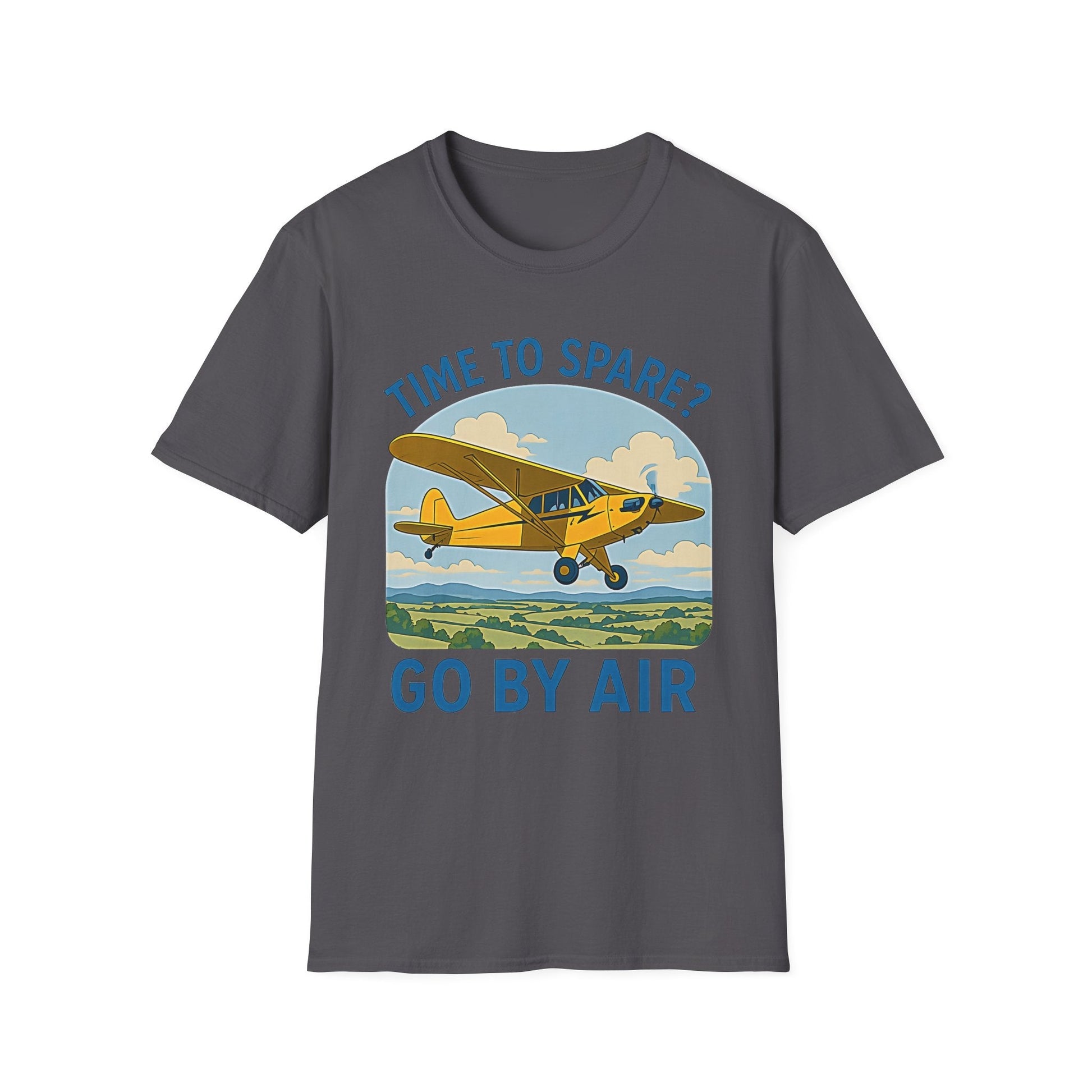 Piper Cub Premium T-Shirt – “Time to Spare? Go by Air” Vintage Bush Plane Tee - Pilot gifts - WWII warbird t-shirt