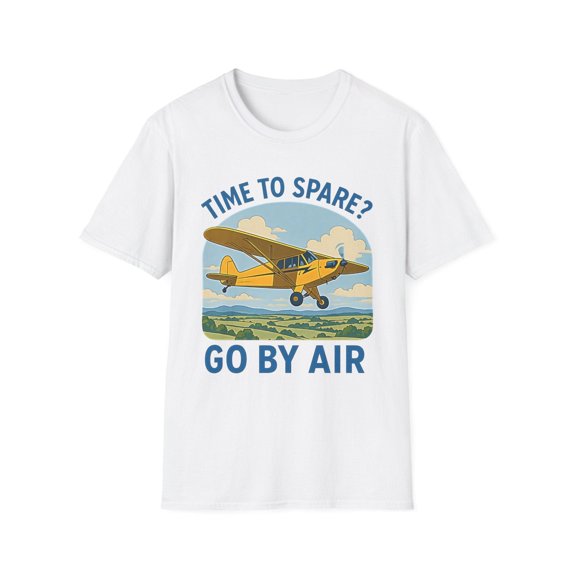 Piper Cub Premium T-Shirt – “Time to Spare? Go by Air” Vintage Bush Plane Tee - Pilot gifts - WWII warbird t-shirt