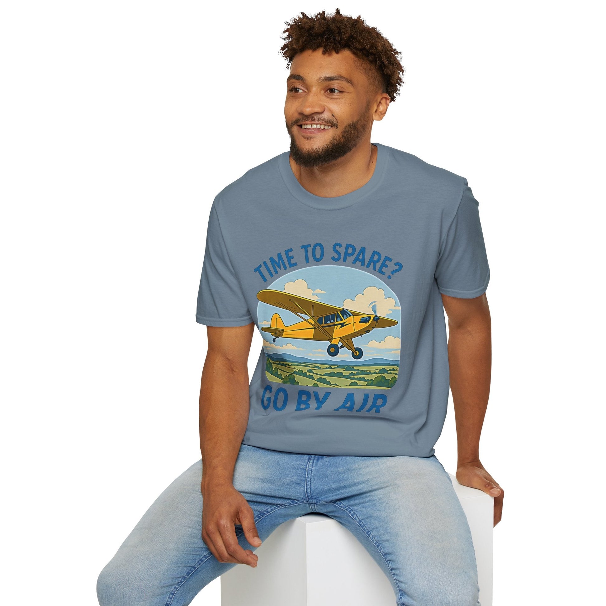 Piper Cub Premium T-Shirt – “Time to Spare? Go by Air” Vintage Bush Plane Tee - Pilot gifts - WWII warbird t-shirt