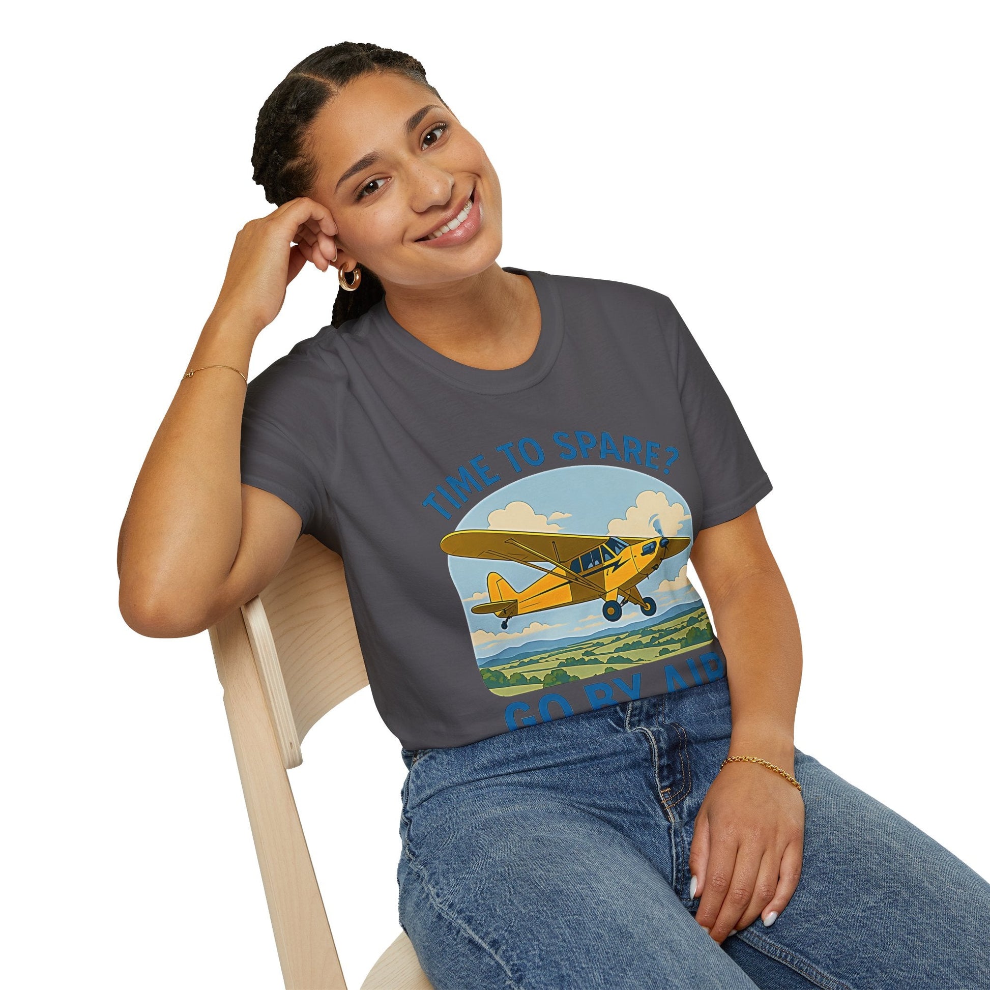 Piper Cub Premium T-Shirt – “Time to Spare? Go by Air” Vintage Bush Plane Tee - Pilot gifts - WWII warbird t-shirt