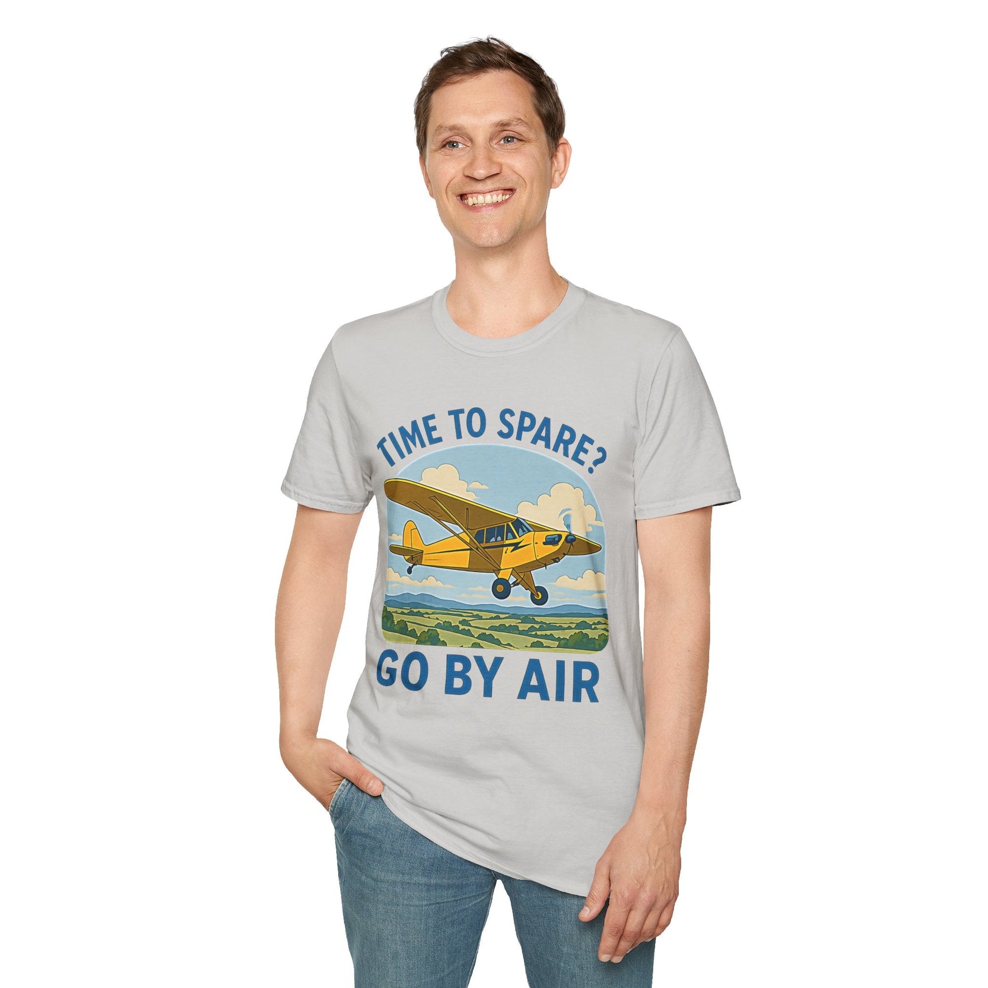Piper Cub Premium T-Shirt – “Time to Spare? Go by Air” Vintage Bush Plane Tee - Pilot gifts - WWII warbird t-shirt