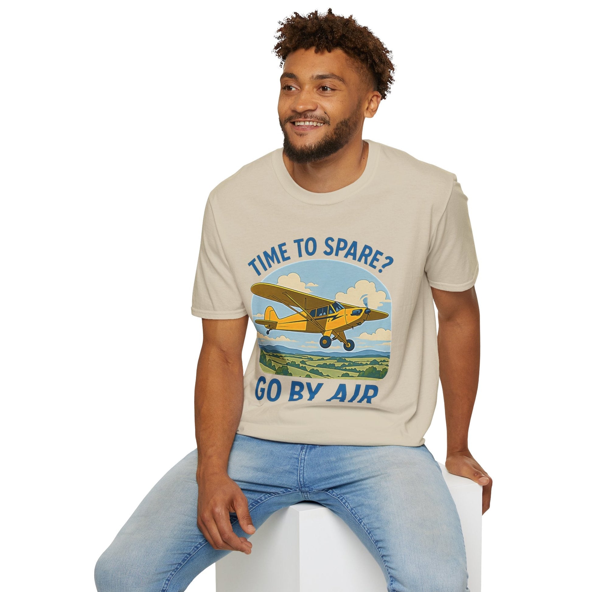 Piper Cub Premium T-Shirt – “Time to Spare? Go by Air” Vintage Bush Plane Tee - Pilot gifts - WWII warbird t-shirt