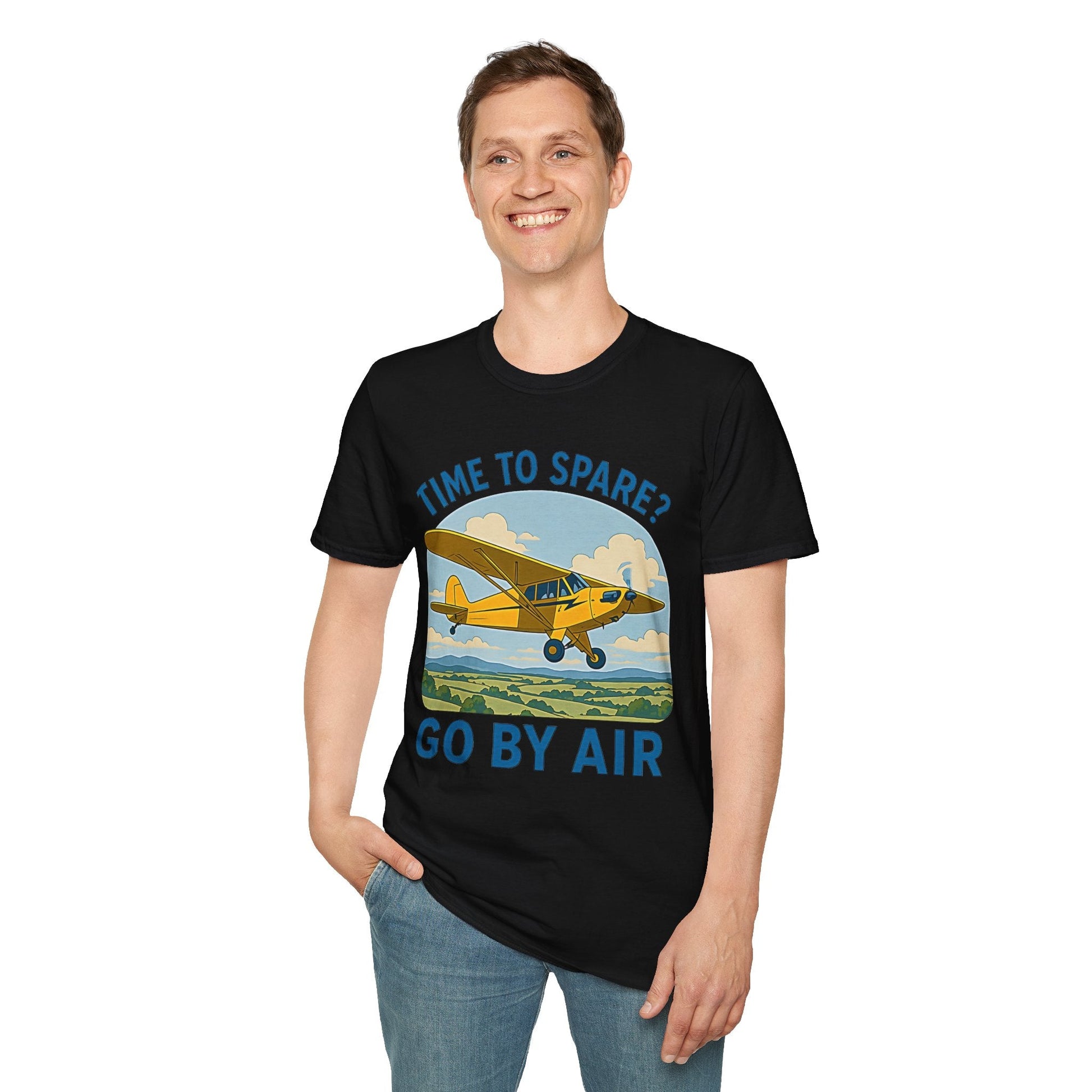 Piper Cub Premium T-Shirt – “Time to Spare? Go by Air” Vintage Bush Plane Tee - Pilot gifts - WWII warbird t-shirt