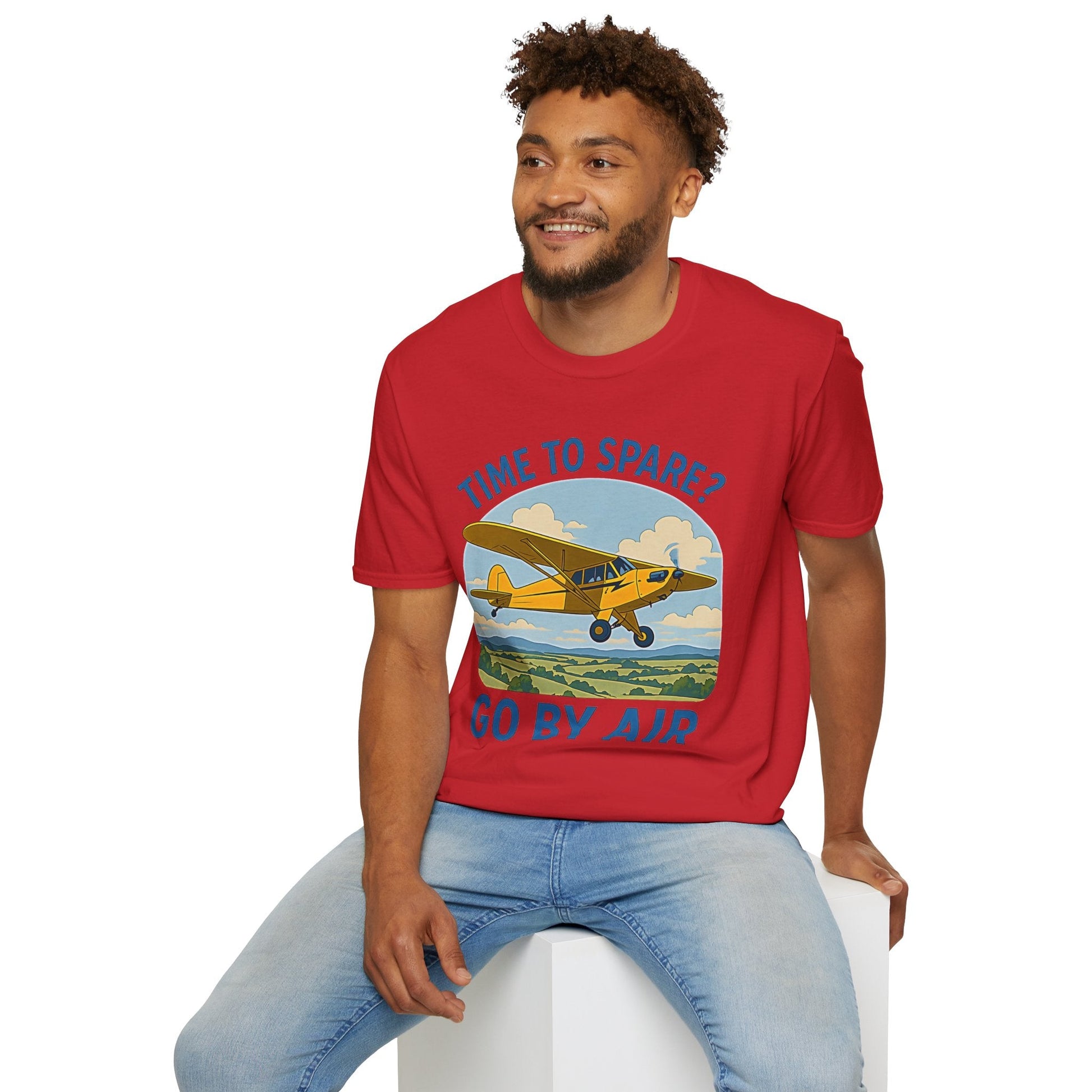 Piper Cub Premium T-Shirt – “Time to Spare? Go by Air” Vintage Bush Plane Tee - Pilot gifts - WWII warbird t-shirt