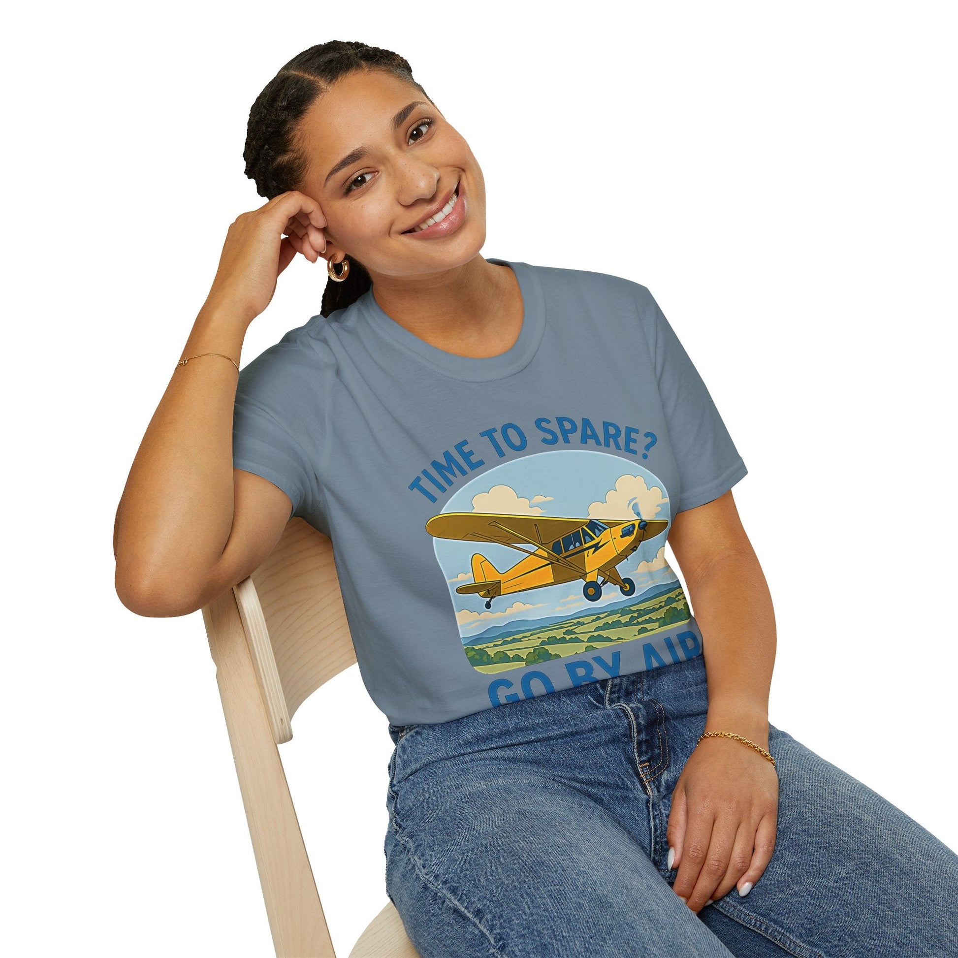 Piper Cub Premium T-Shirt – “Time to Spare? Go by Air” Vintage Bush Plane Tee - Pilot gifts - WWII warbird t-shirt