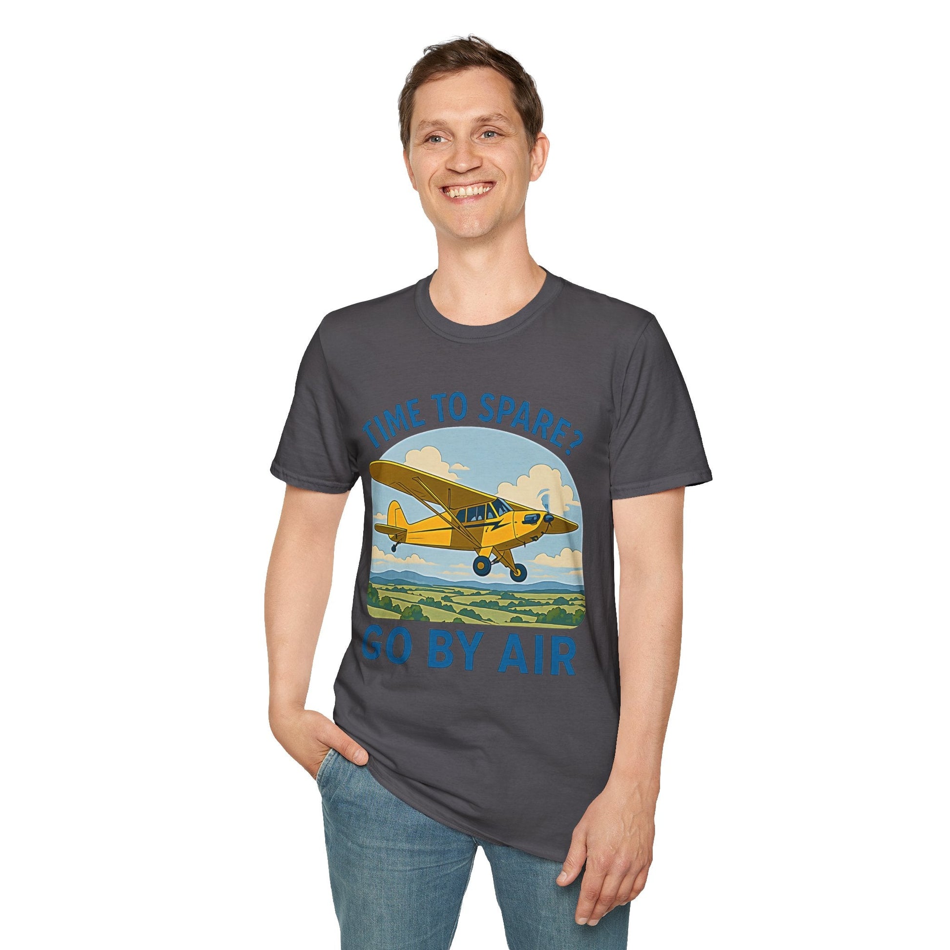 Piper Cub Premium T-Shirt – “Time to Spare? Go by Air” Vintage Bush Plane Tee - Pilot gifts - WWII warbird t-shirt