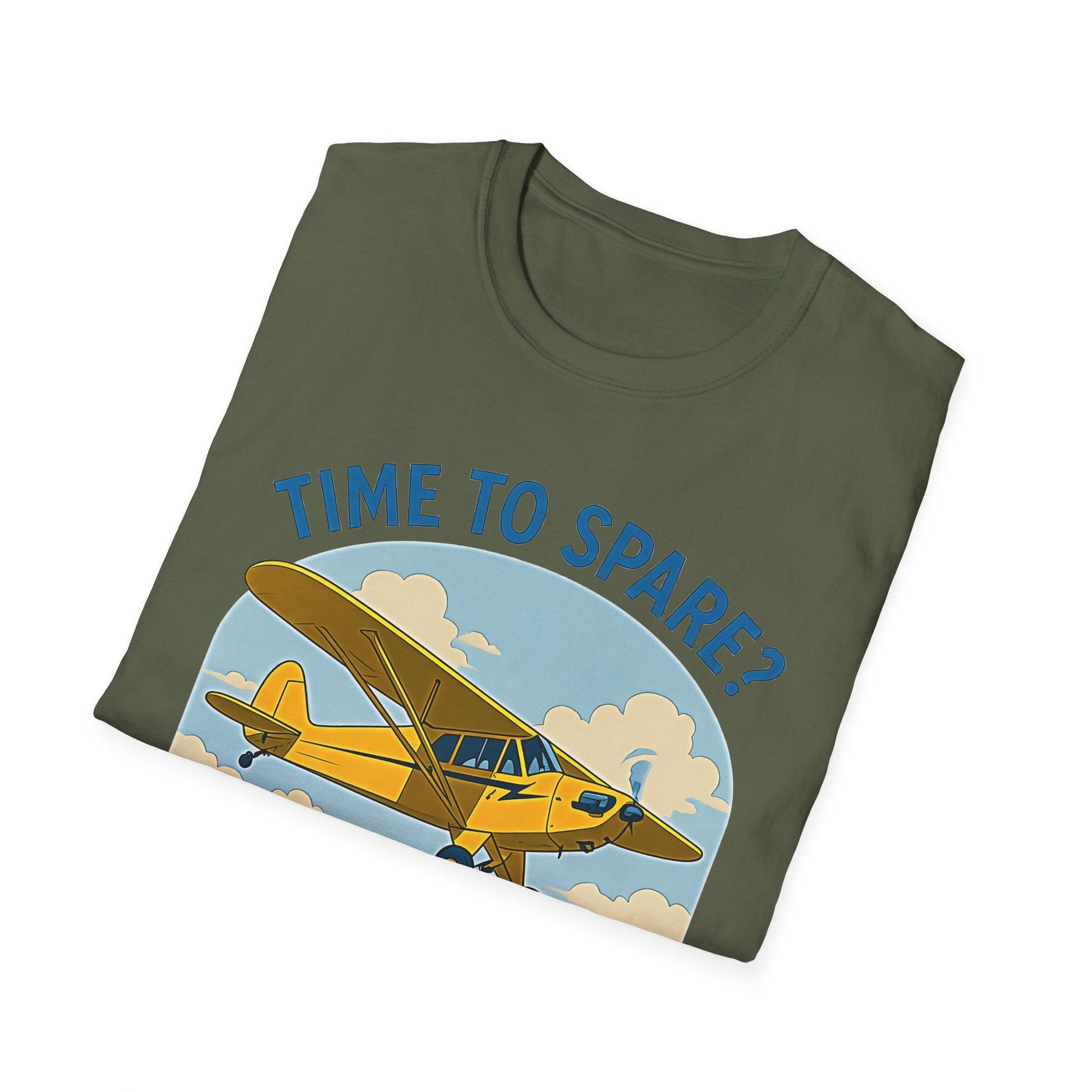 Piper Cub Premium T-Shirt – “Time to Spare? Go by Air” Vintage Bush Plane Tee - Pilot gifts - WWII warbird t-shirt