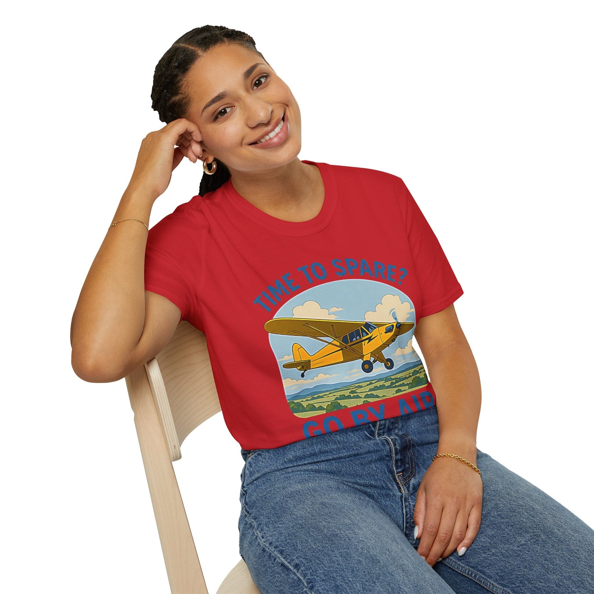 Piper Cub Premium T-Shirt – “Time to Spare? Go by Air” Vintage Bush Plane Tee - Pilot gifts - WWII warbird t-shirt