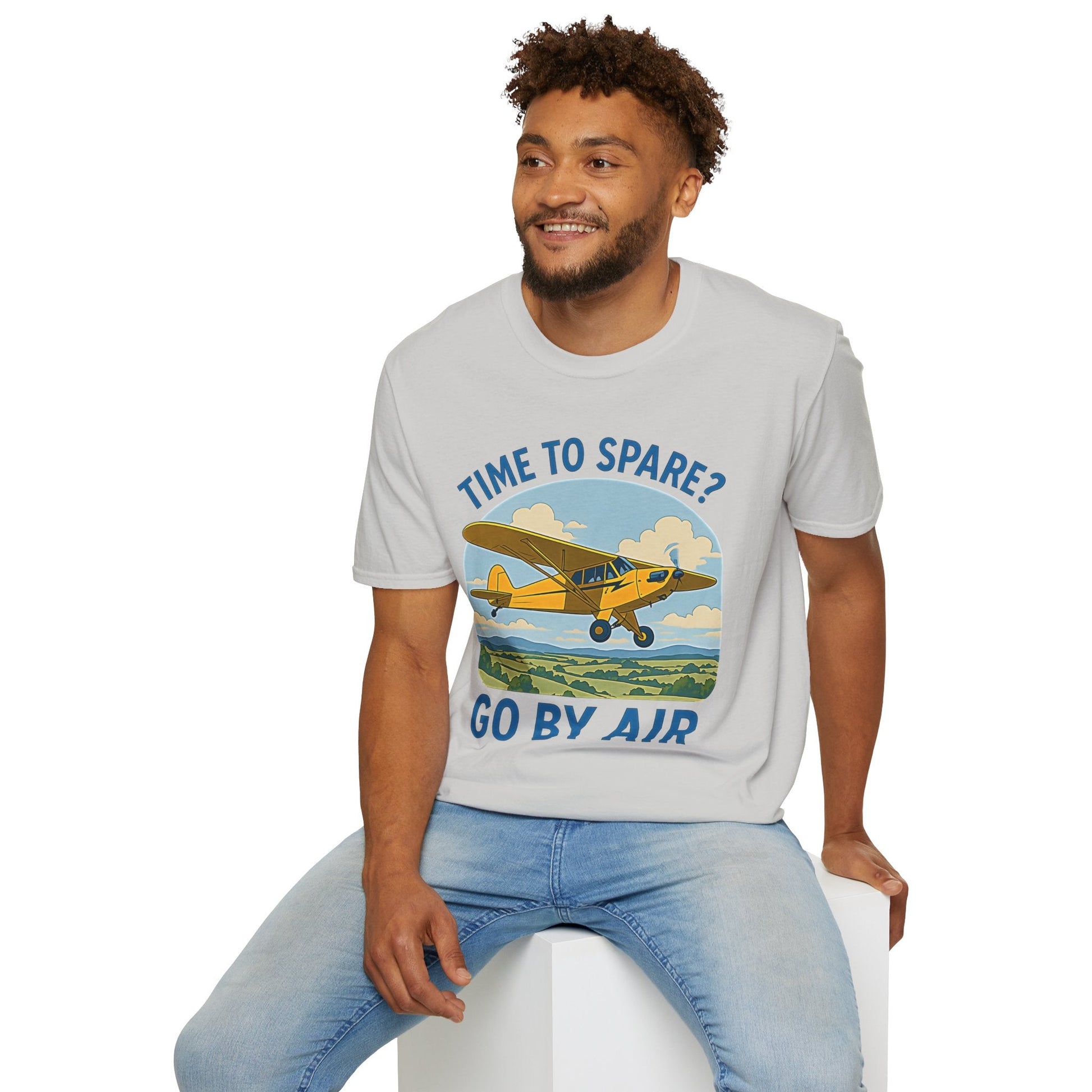 Piper Cub Premium T-Shirt – “Time to Spare? Go by Air” Vintage Bush Plane Tee - Pilot gifts - WWII warbird t-shirt