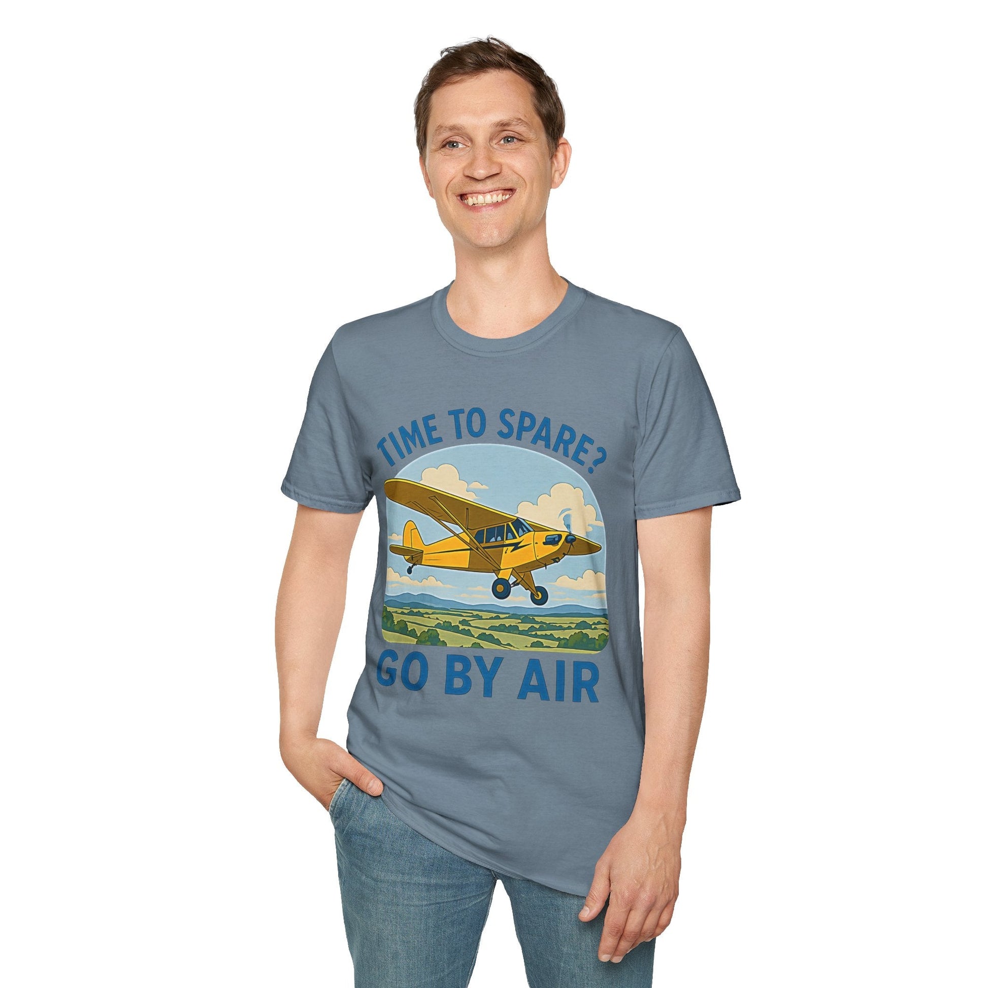Piper Cub Premium T-Shirt – “Time to Spare? Go by Air” Vintage Bush Plane Tee - Pilot gifts - WWII warbird t-shirt
