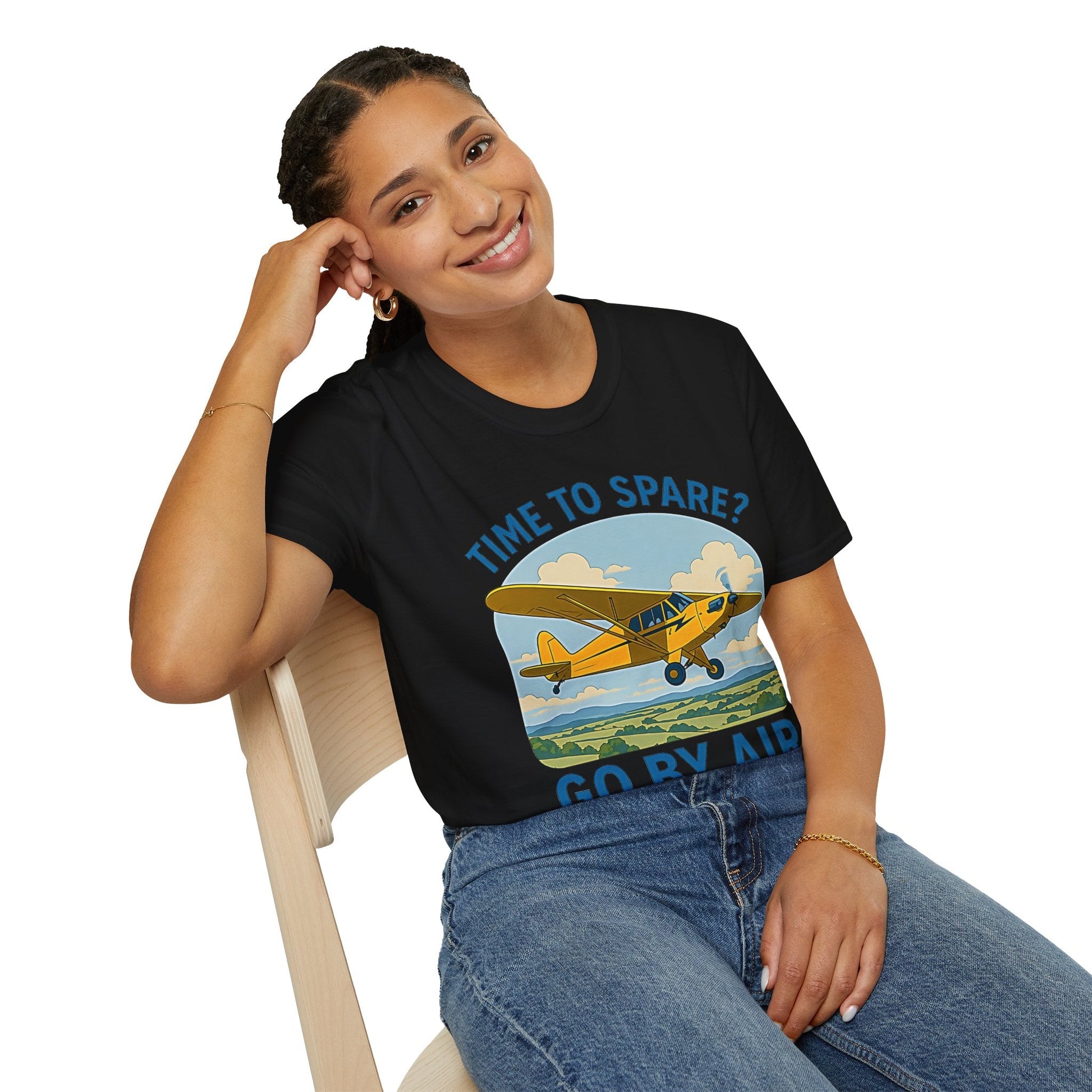 Piper Cub Premium T-Shirt – “Time to Spare? Go by Air” Vintage Bush Plane Tee - Pilot gifts - WWII warbird t-shirt