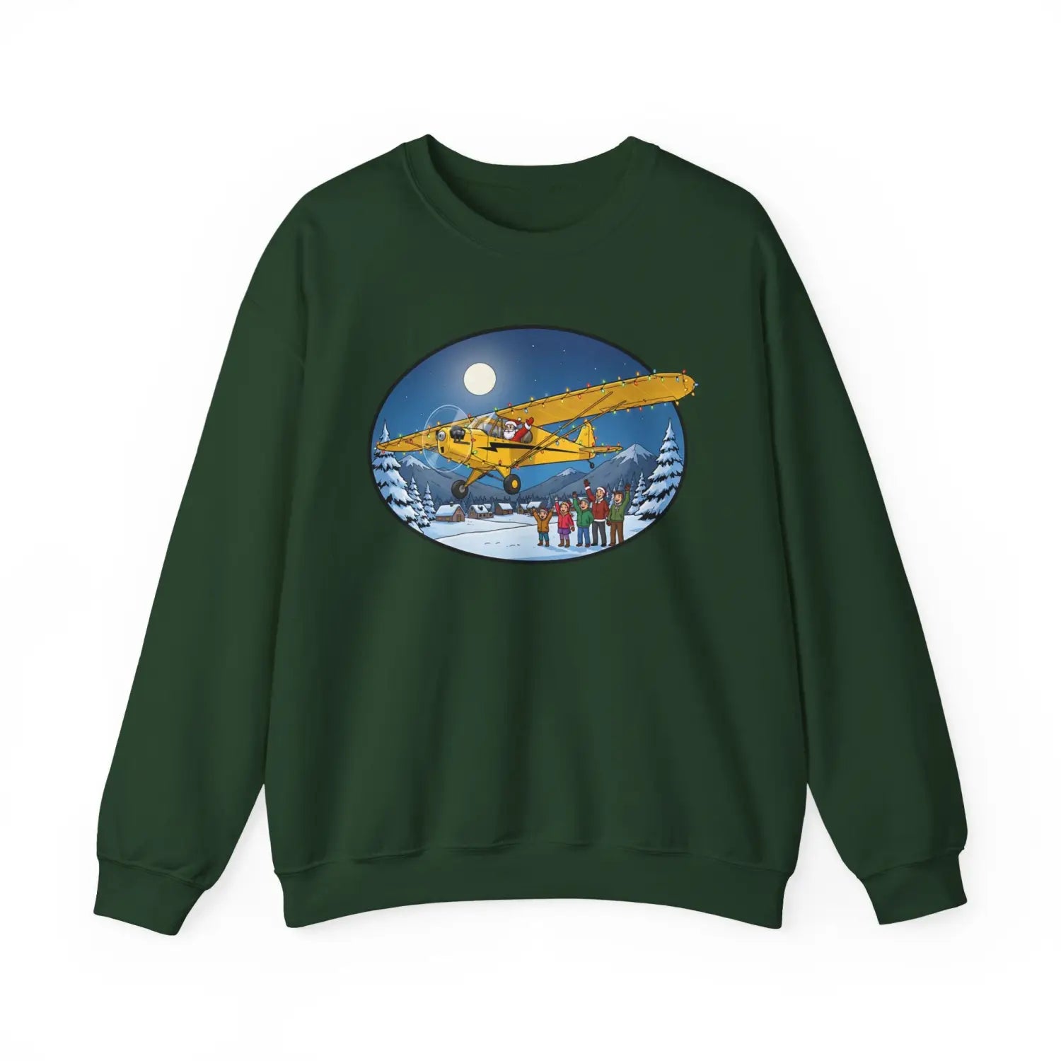 Piper Cub with Santa at the Controls – Holiday Sweater - Sweatshirt - Pilot gifts - WWII warbird t-shirt
