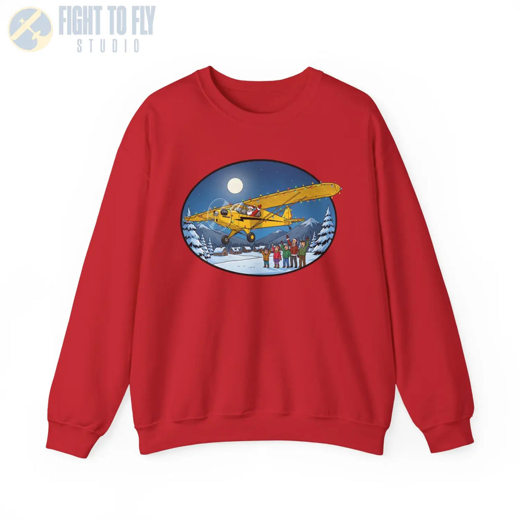 Piper Cub with Santa at the Controls – Holiday Sweater - Sweatshirt - Pilot gifts - WWII warbird t-shirt