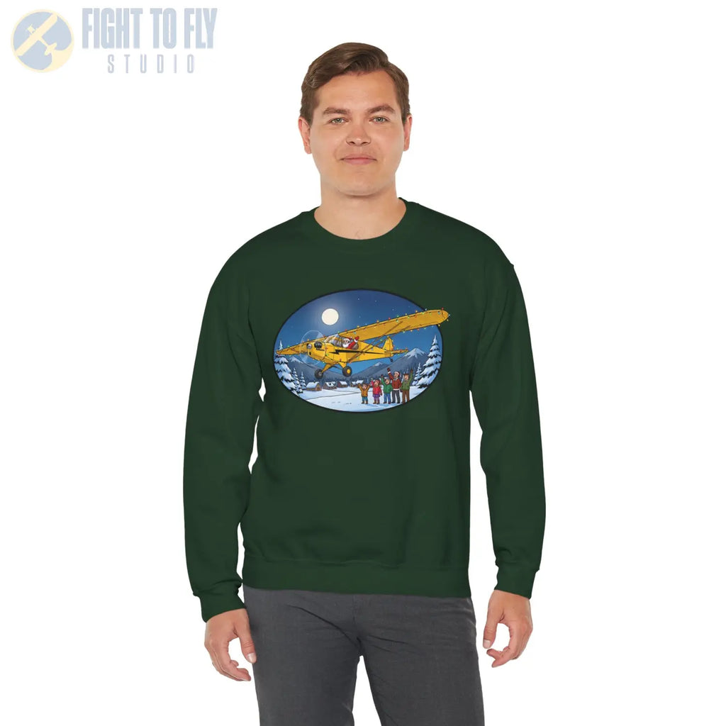 Piper Cub with Santa at the Controls – Holiday Sweater - Sweatshirt - Pilot gifts - WWII warbird t-shirt