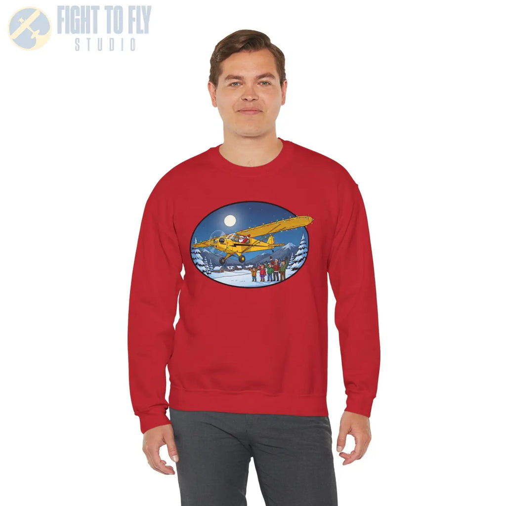 Piper Cub with Santa at the Controls – Holiday Sweater - Sweatshirt - Pilot gifts - WWII warbird t-shirt