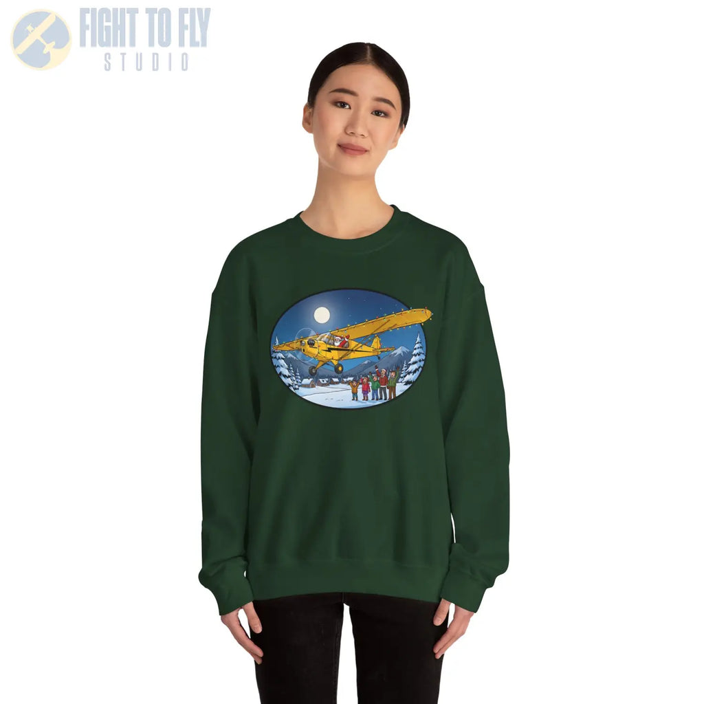 Piper Cub with Santa at the Controls – Holiday Sweater - Sweatshirt - Pilot gifts - WWII warbird t-shirt