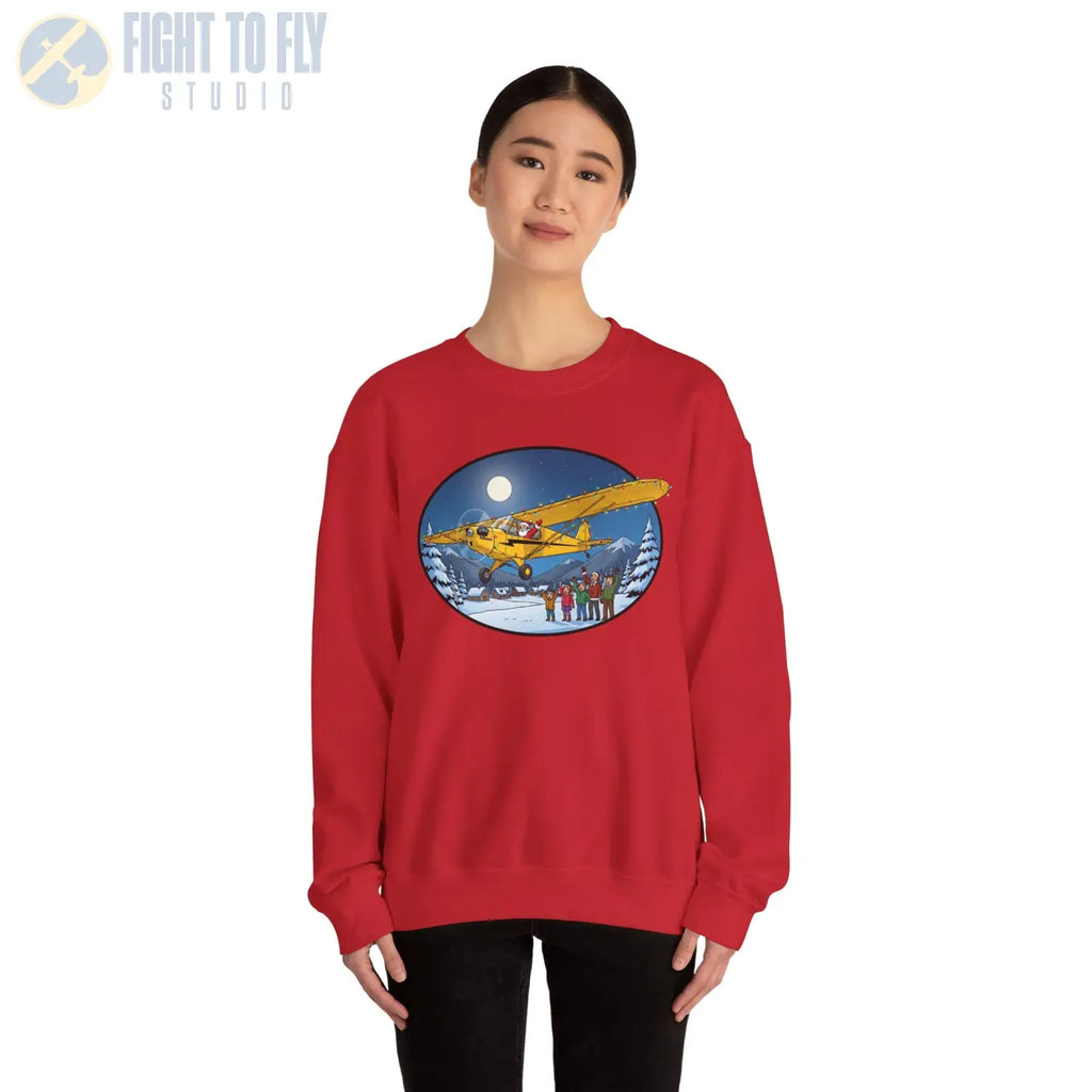Piper Cub with Santa at the Controls – Holiday Sweater - Sweatshirt - Pilot gifts - WWII warbird t-shirt
