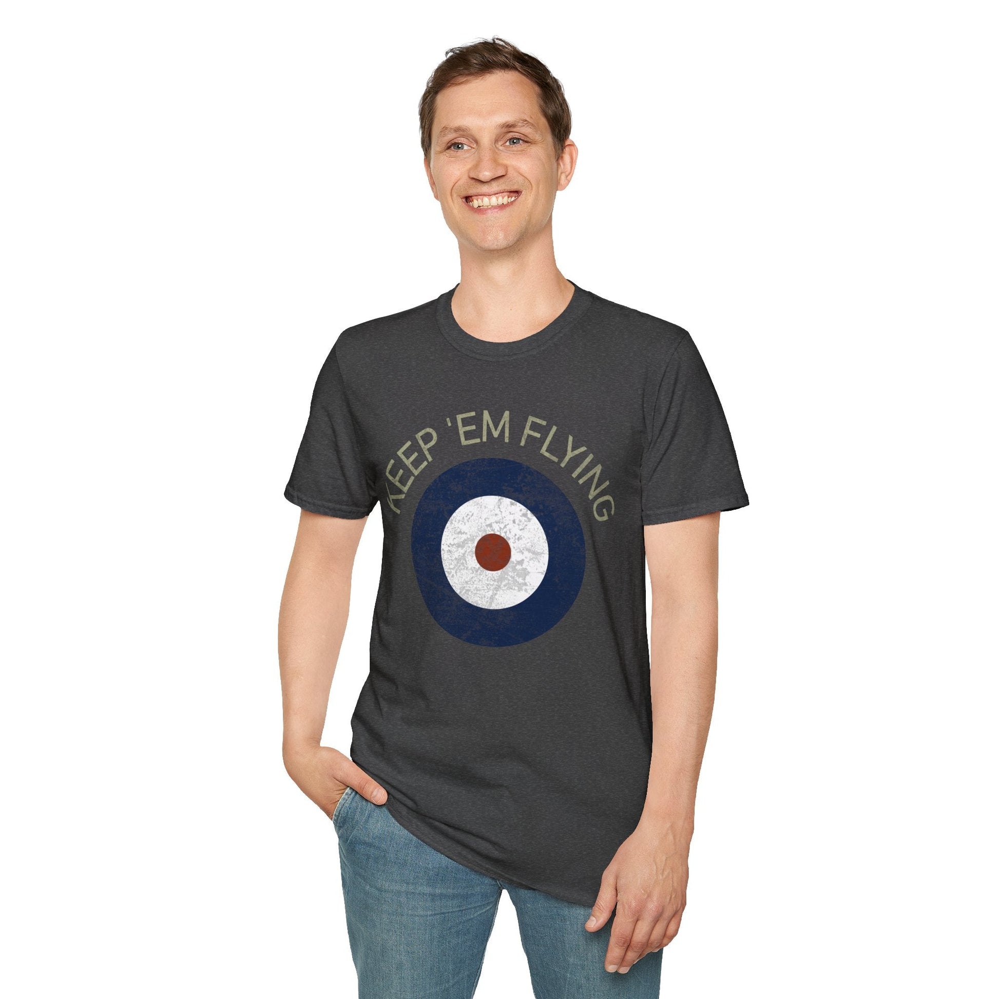 RAF Type A Roundel “Keep ’Em Flying” Heritage T Shirt – Pre WWII Royal Air Force Insignia Pilot gifts warbird t shirt