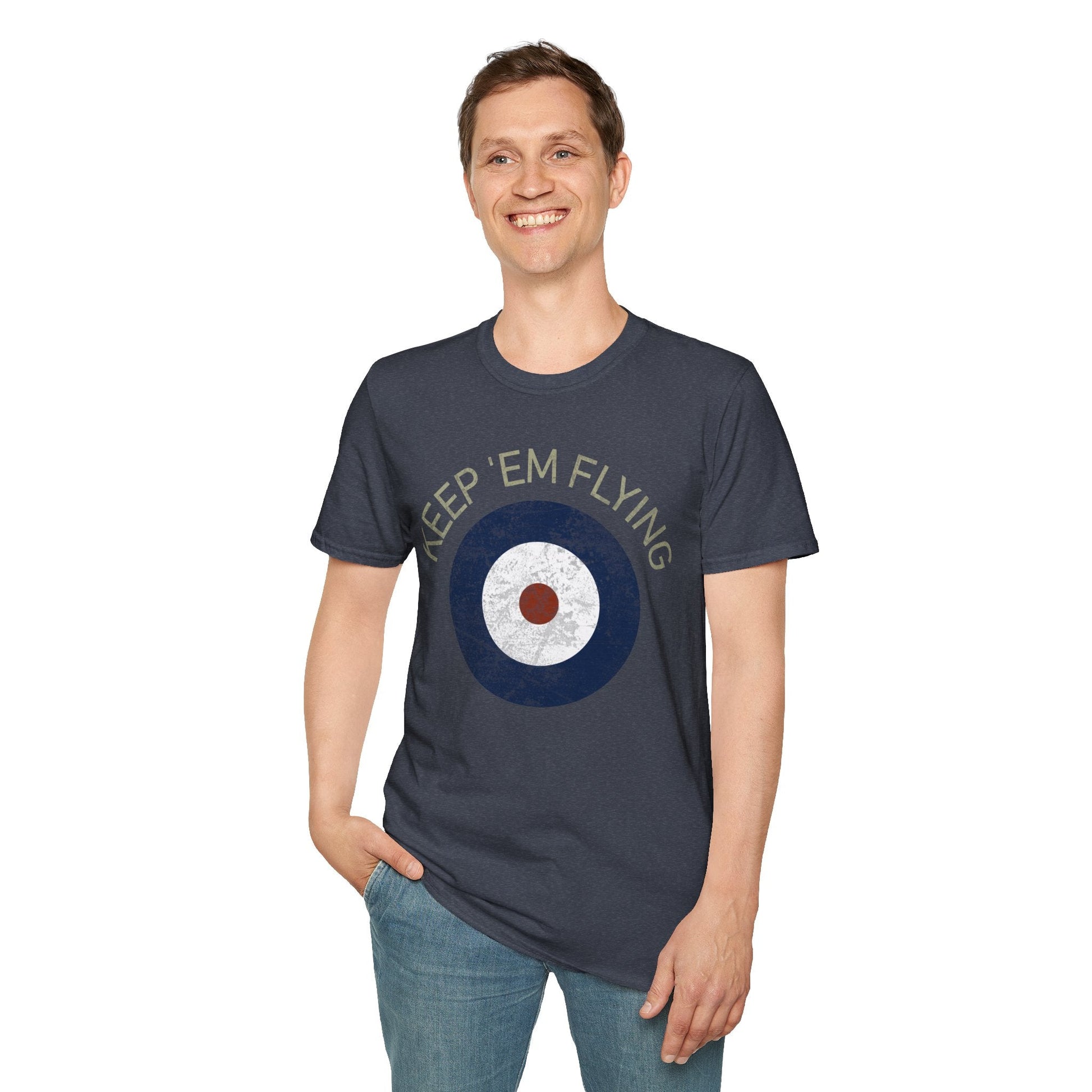 RAF Type A Roundel “Keep ’Em Flying” Heritage T Shirt – Pre WWII Royal Air Force Insignia Pilot gifts warbird t shirt
