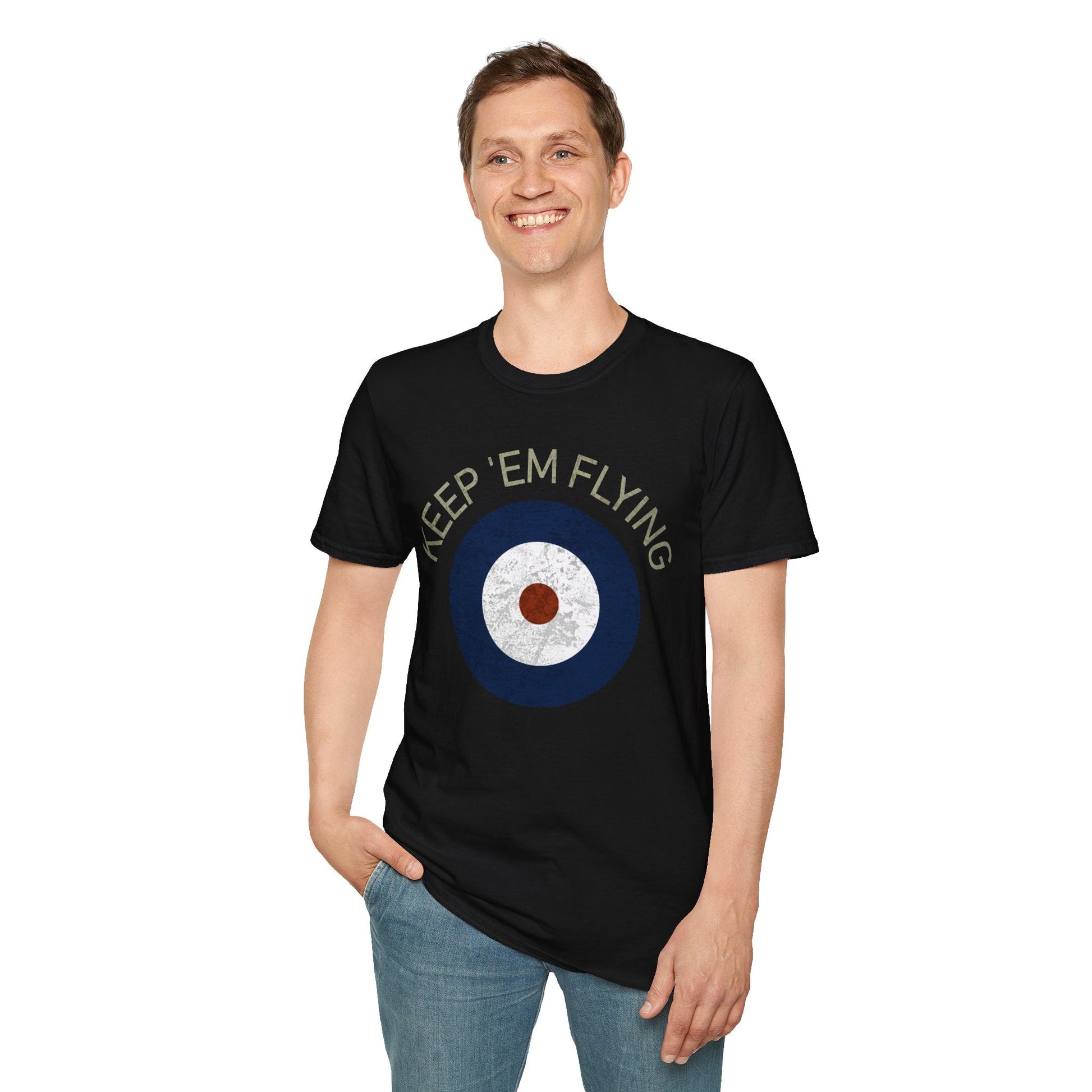 RAF Type A Roundel “Keep ’Em Flying” Heritage T Shirt – Pre WWII Royal Air Force Insignia Pilot gifts warbird t shirt