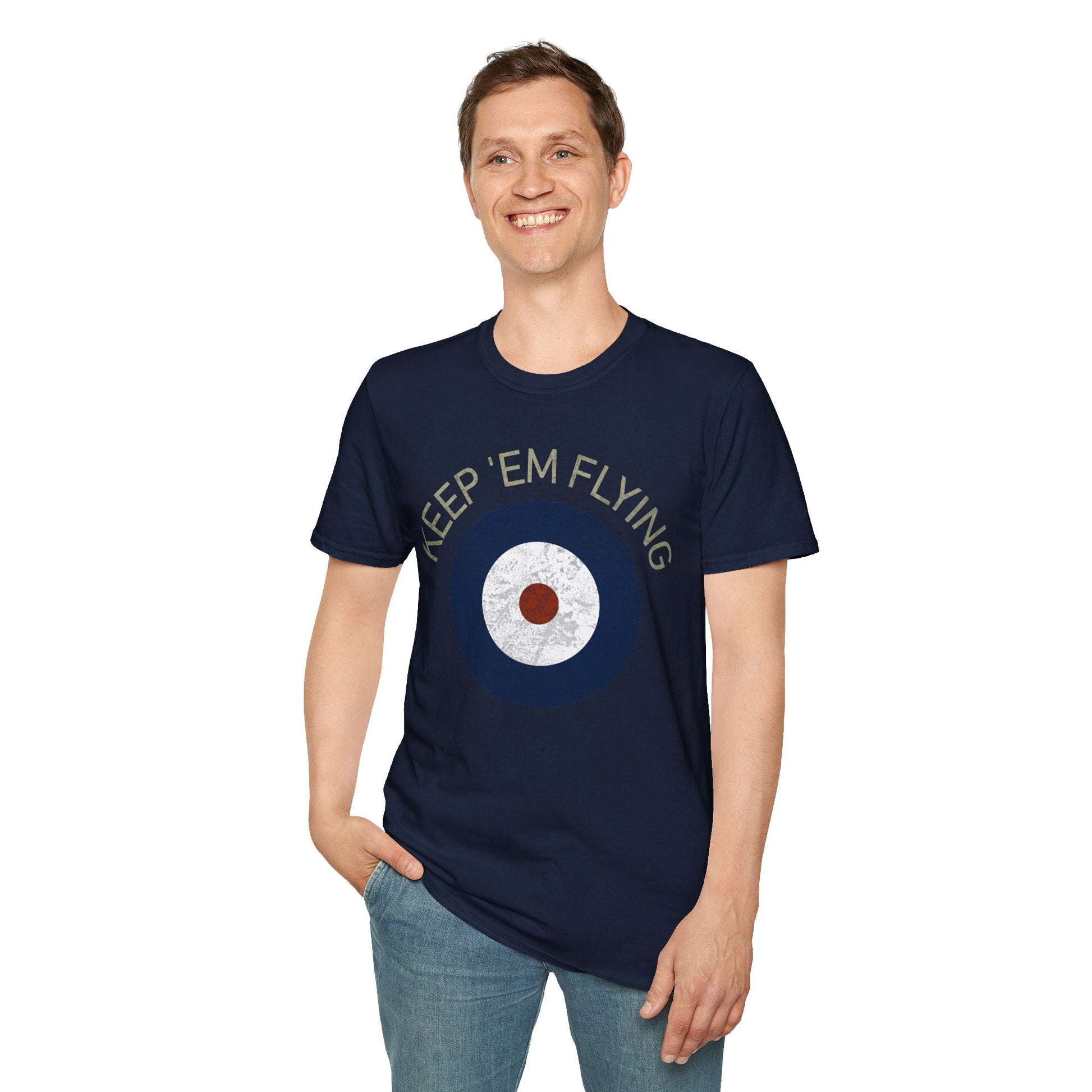 RAF Type A Roundel “Keep ’Em Flying” Heritage T Shirt – Pre WWII Royal Air Force Insignia Pilot gifts warbird t shirt