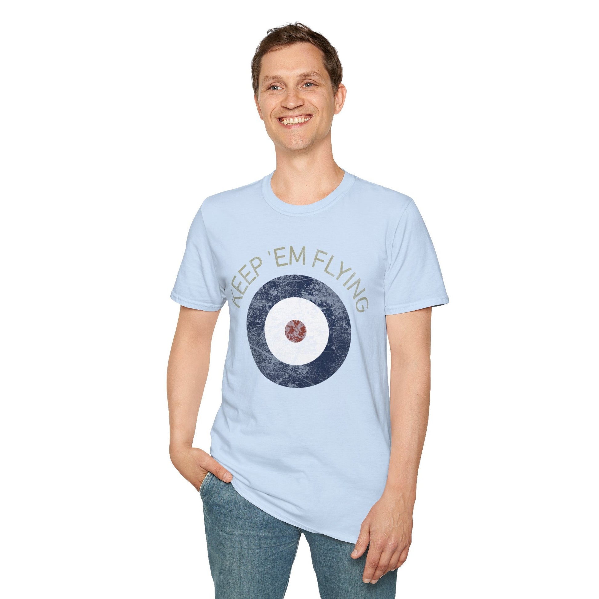 RAF Type A Roundel “Keep ’Em Flying” Heritage T Shirt – Pre WWII Royal Air Force Insignia Pilot gifts warbird t shirt