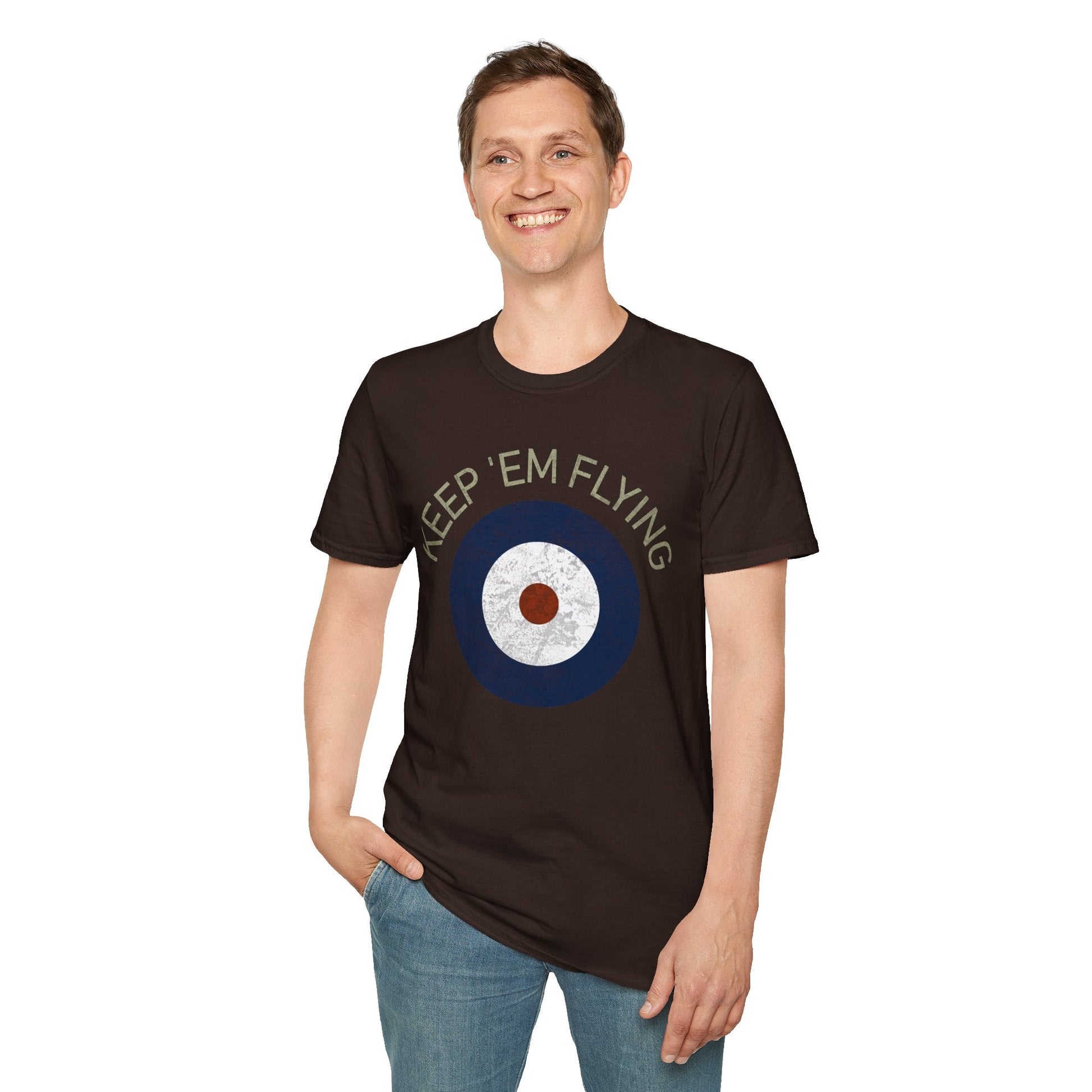 RAF Type A Roundel “Keep ’Em Flying” Heritage T Shirt – Pre WWII Royal Air Force Insignia Pilot gifts warbird t shirt