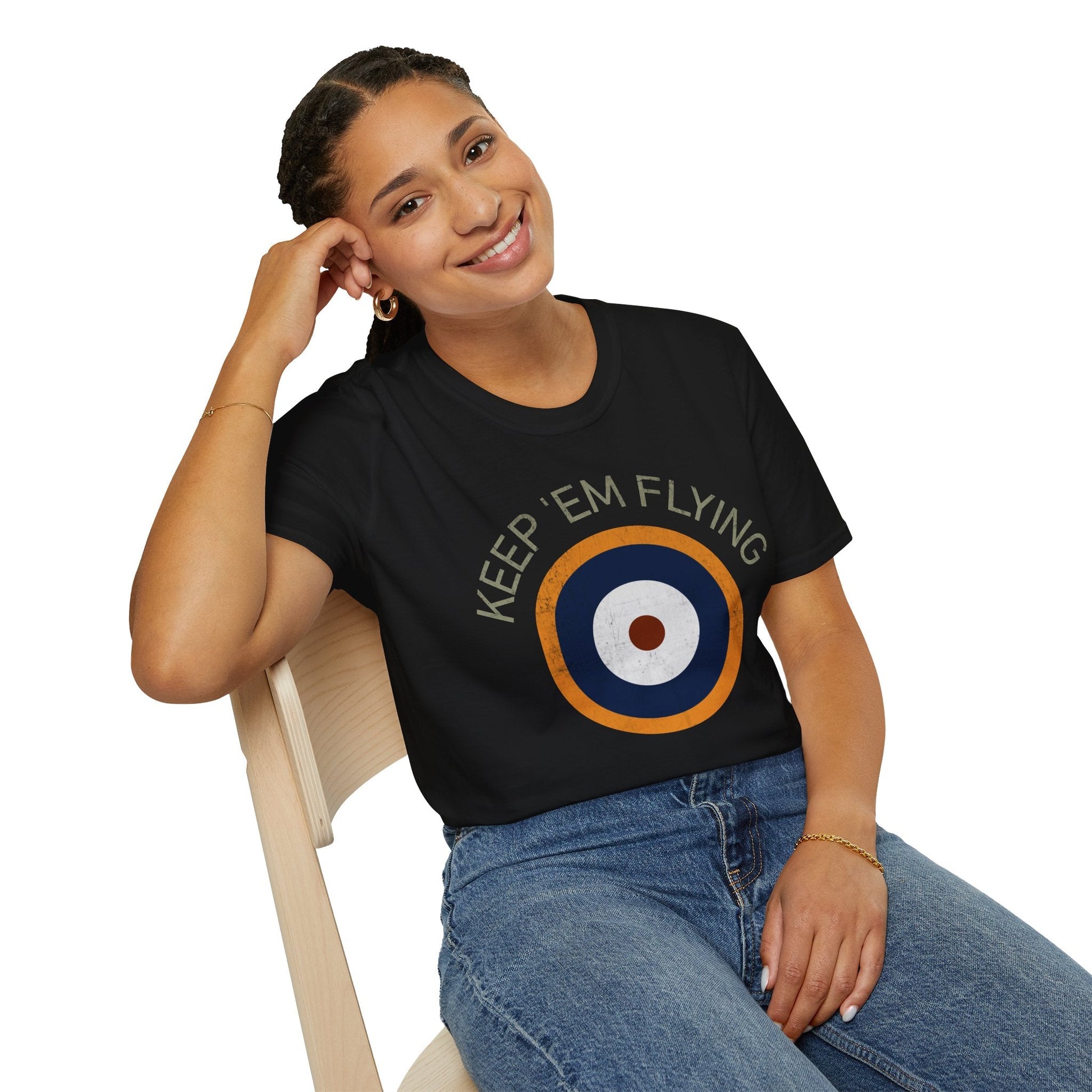 RAF Type A2 Roundel “Keep ’Em Flying” WWII Heritage T Shirt – Royal Air Force Insignia Pilot gifts warbird t shirt