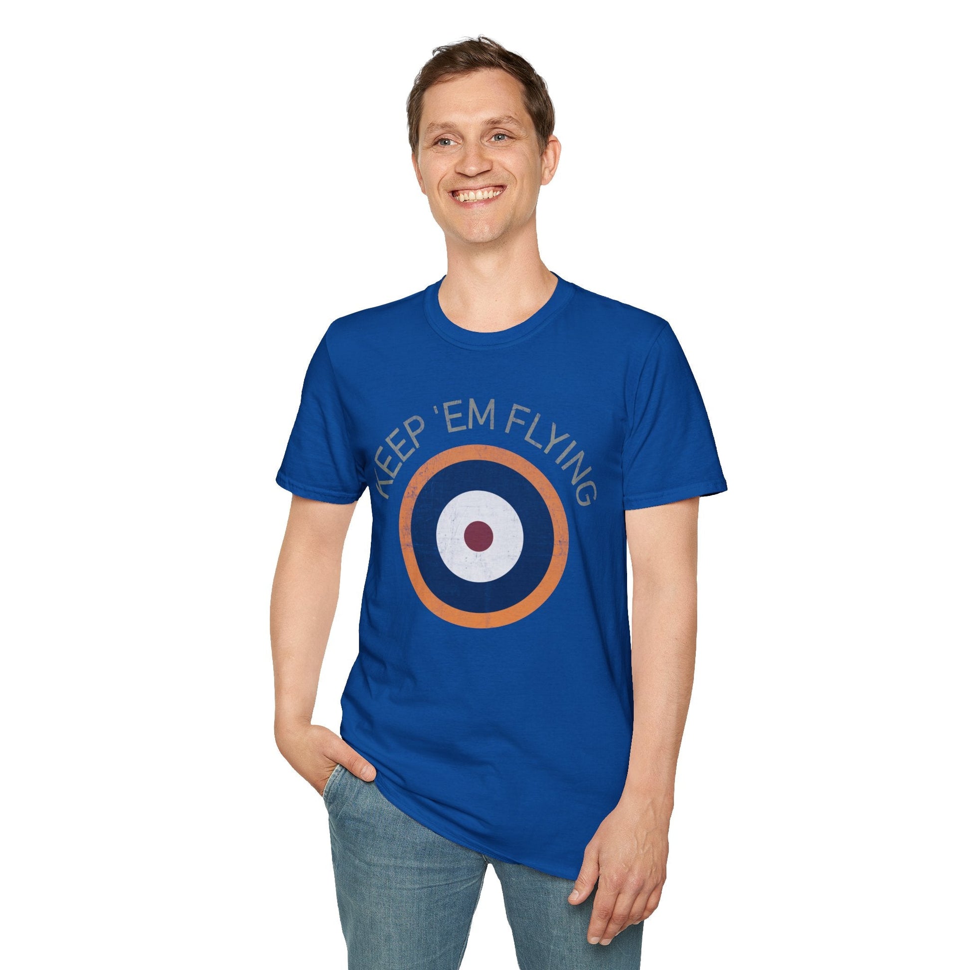 RAF Type A2 Roundel “Keep ’Em Flying” WWII Heritage T Shirt – Royal Air Force Insignia Pilot gifts warbird t shirt