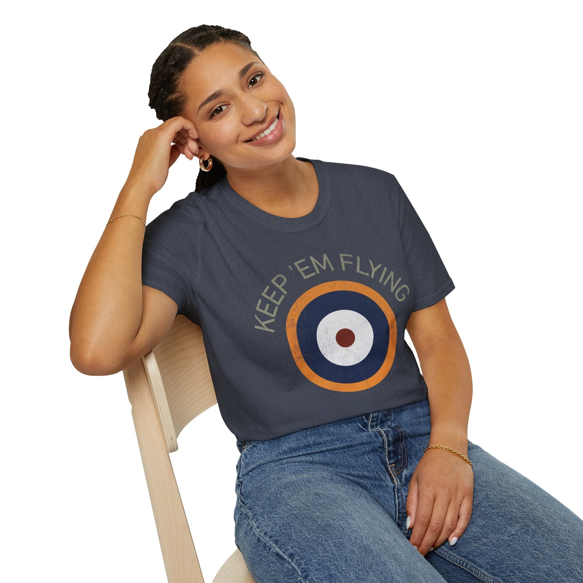 RAF Type A2 Roundel “Keep ’Em Flying” WWII Heritage T Shirt – Royal Air Force Insignia Pilot gifts warbird t shirt