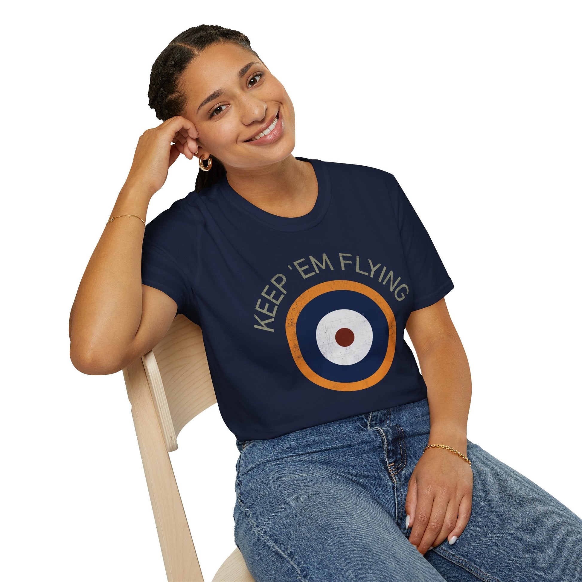 RAF Type A2 Roundel “Keep ’Em Flying” WWII Heritage T Shirt – Royal Air Force Insignia Pilot gifts warbird t shirt