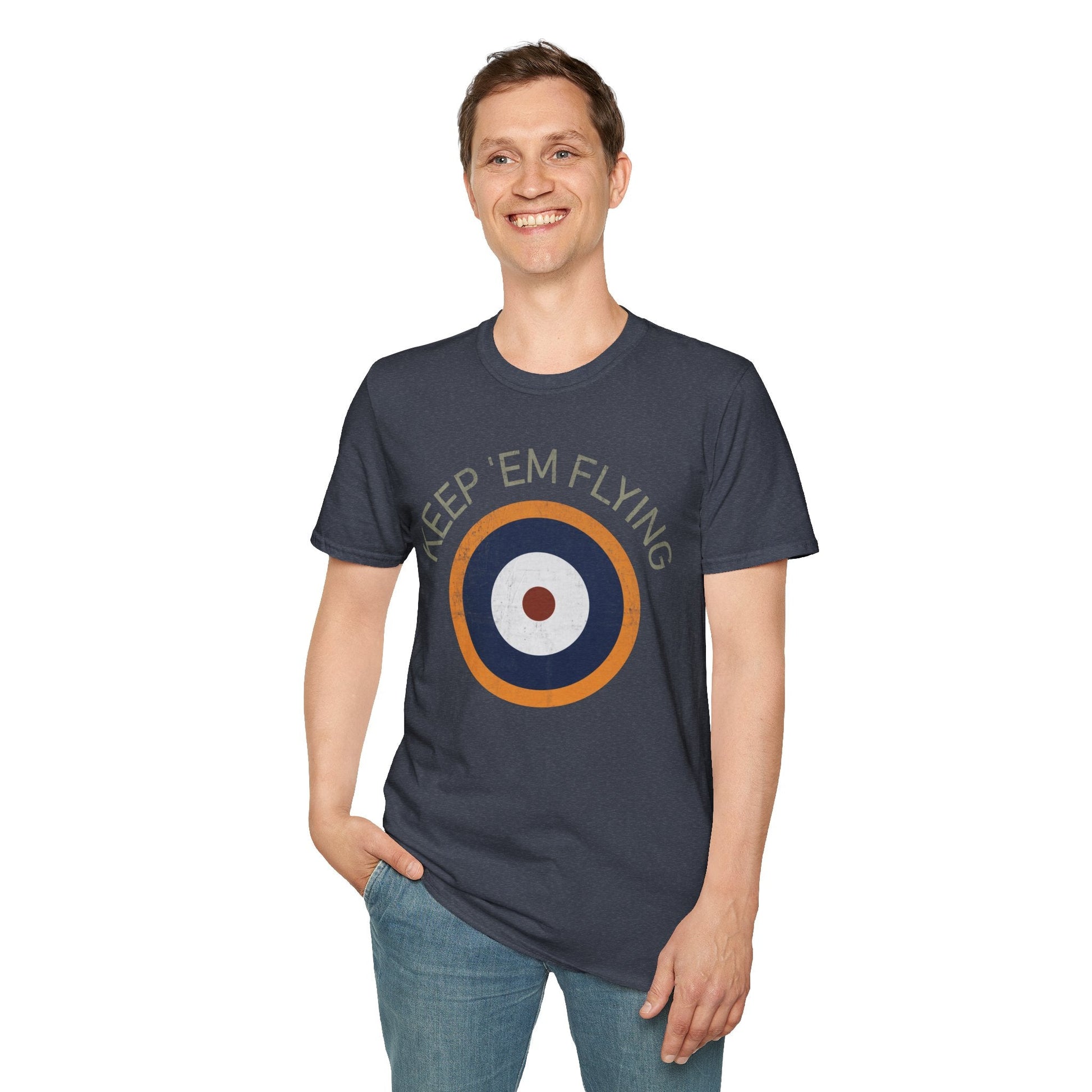 RAF Type A2 Roundel “Keep ’Em Flying” WWII Heritage T Shirt – Royal Air Force Insignia Pilot gifts warbird t shirt