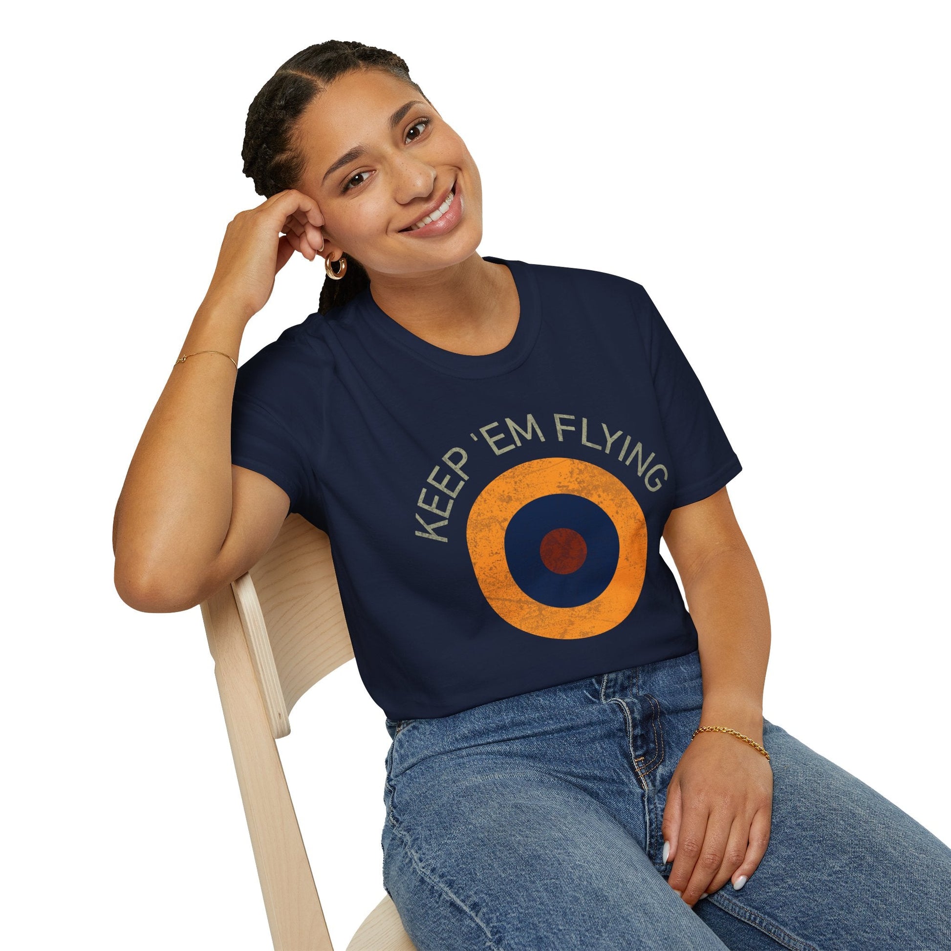 RAF Type B1 Roundel “Keep ’Em Flying” WWII Heritage T Shirt – Royal Air Force Insignia Pilot gifts warbird t shirt