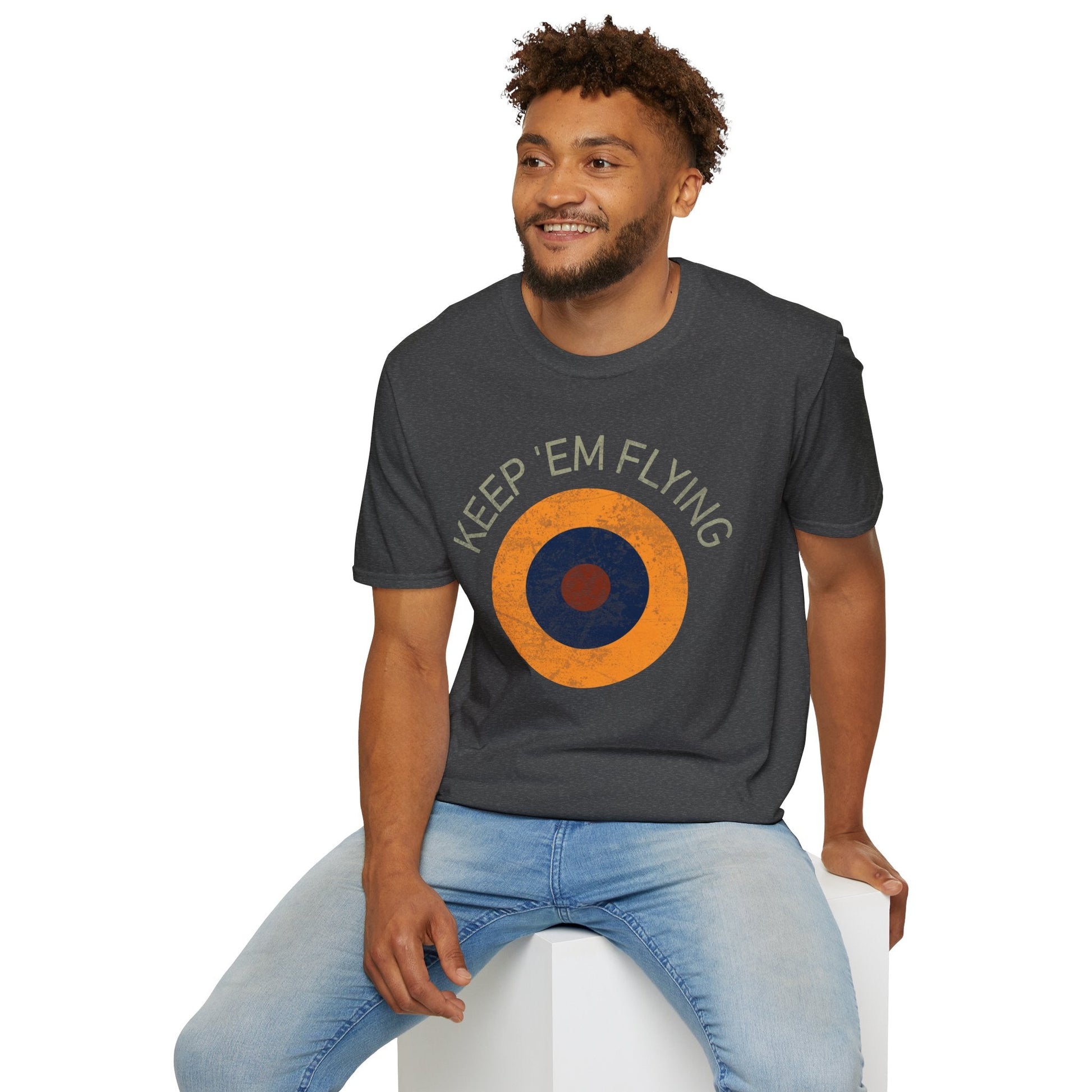 RAF Type B1 Roundel “Keep ’Em Flying” WWII Heritage T Shirt – Royal Air Force Insignia Pilot gifts warbird t shirt