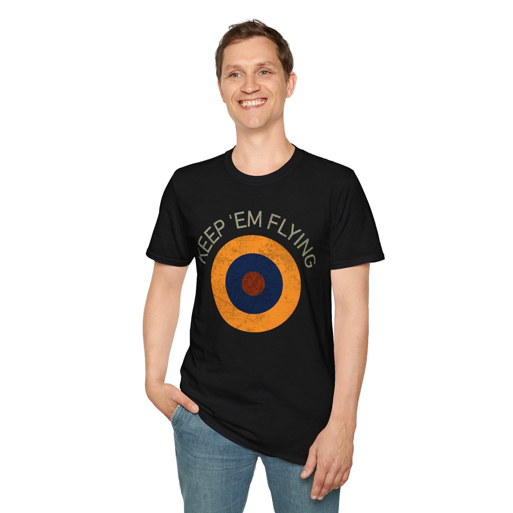 RAF Type B1 Roundel “Keep ’Em Flying” WWII Heritage T Shirt – Royal Air Force Insignia Pilot gifts warbird t shirt