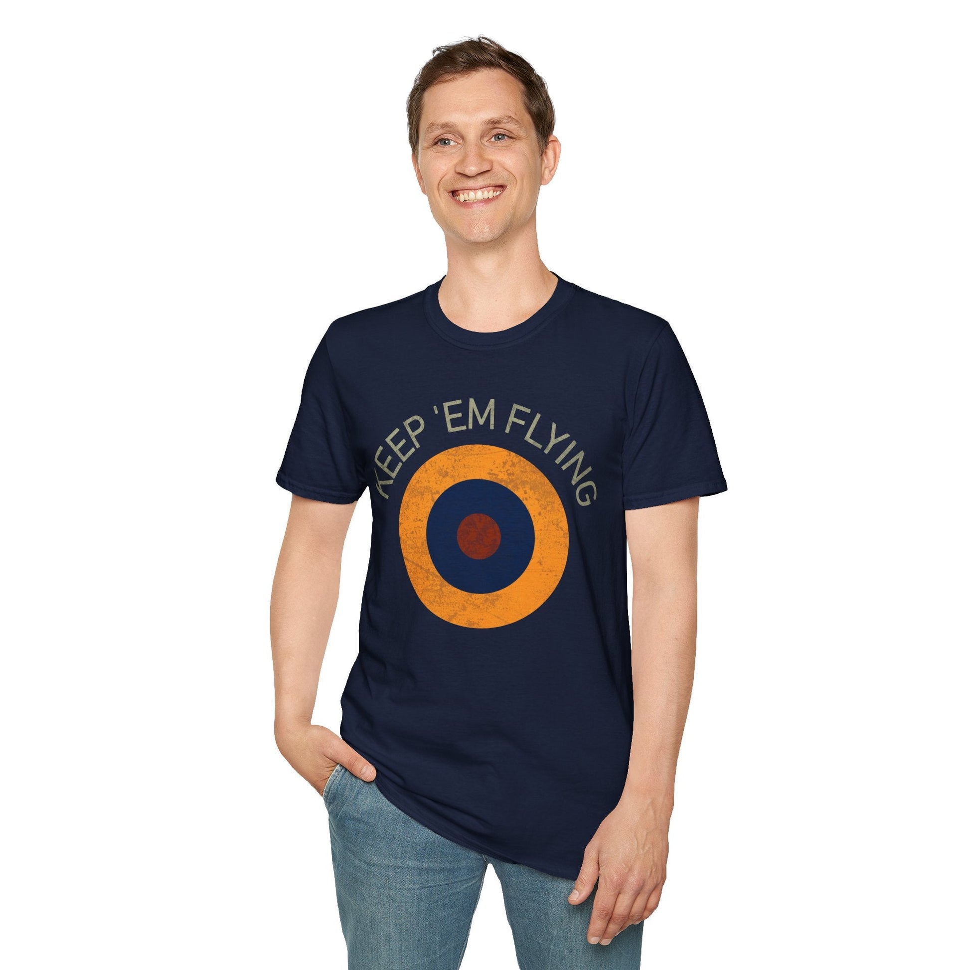 RAF Type B1 Roundel “Keep ’Em Flying” WWII Heritage T Shirt – Royal Air Force Insignia Pilot gifts warbird t shirt