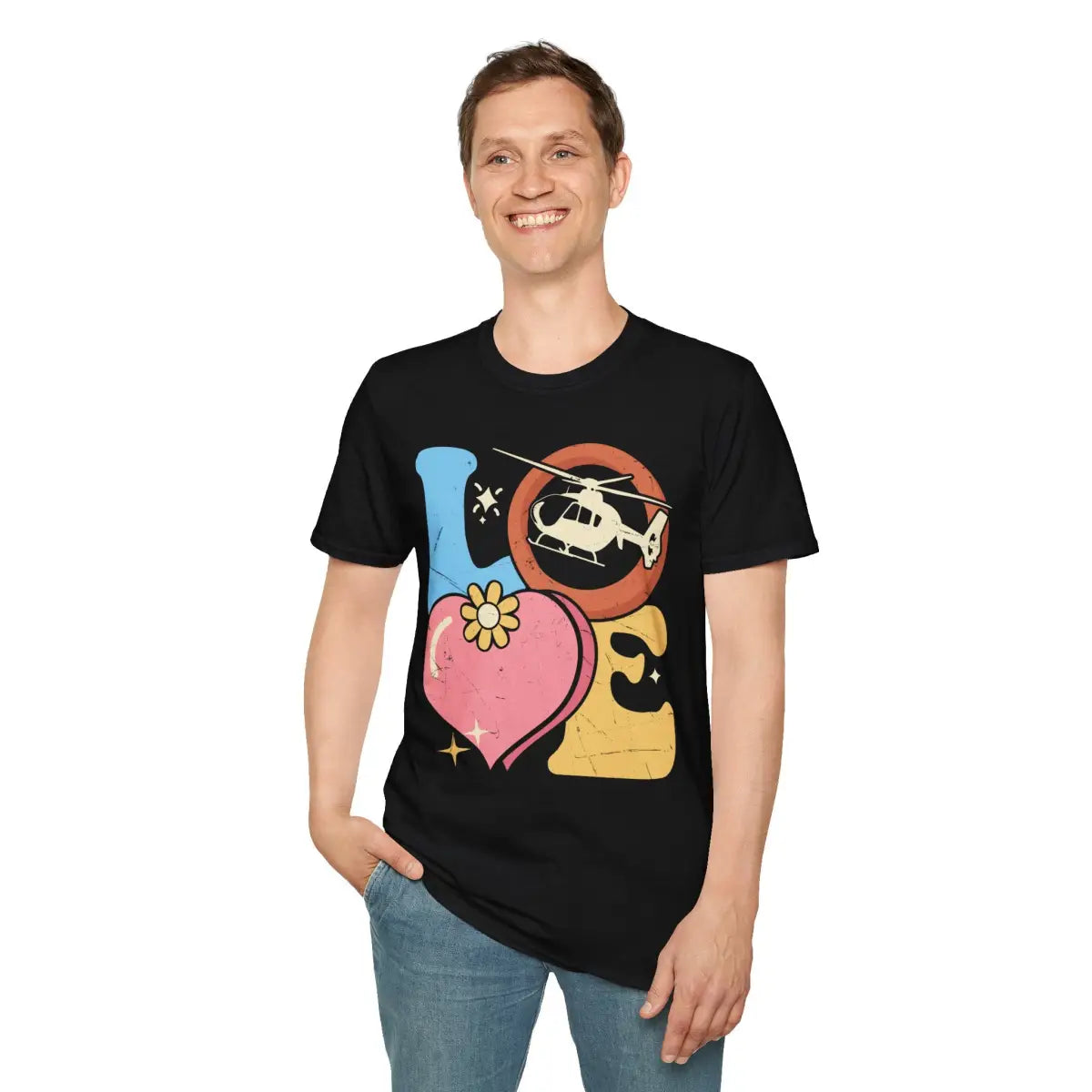 Retro Helicopter Love T-Shirt - Gifts for pilots - Aviation apparel
