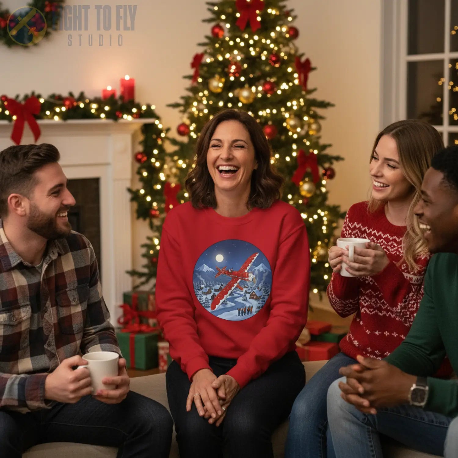 Ryan ST-A (Variation 2) with Santa at the Controls – Holiday Sweater - Sweatshirt - Pilot gifts - WWII warbird t-shirt