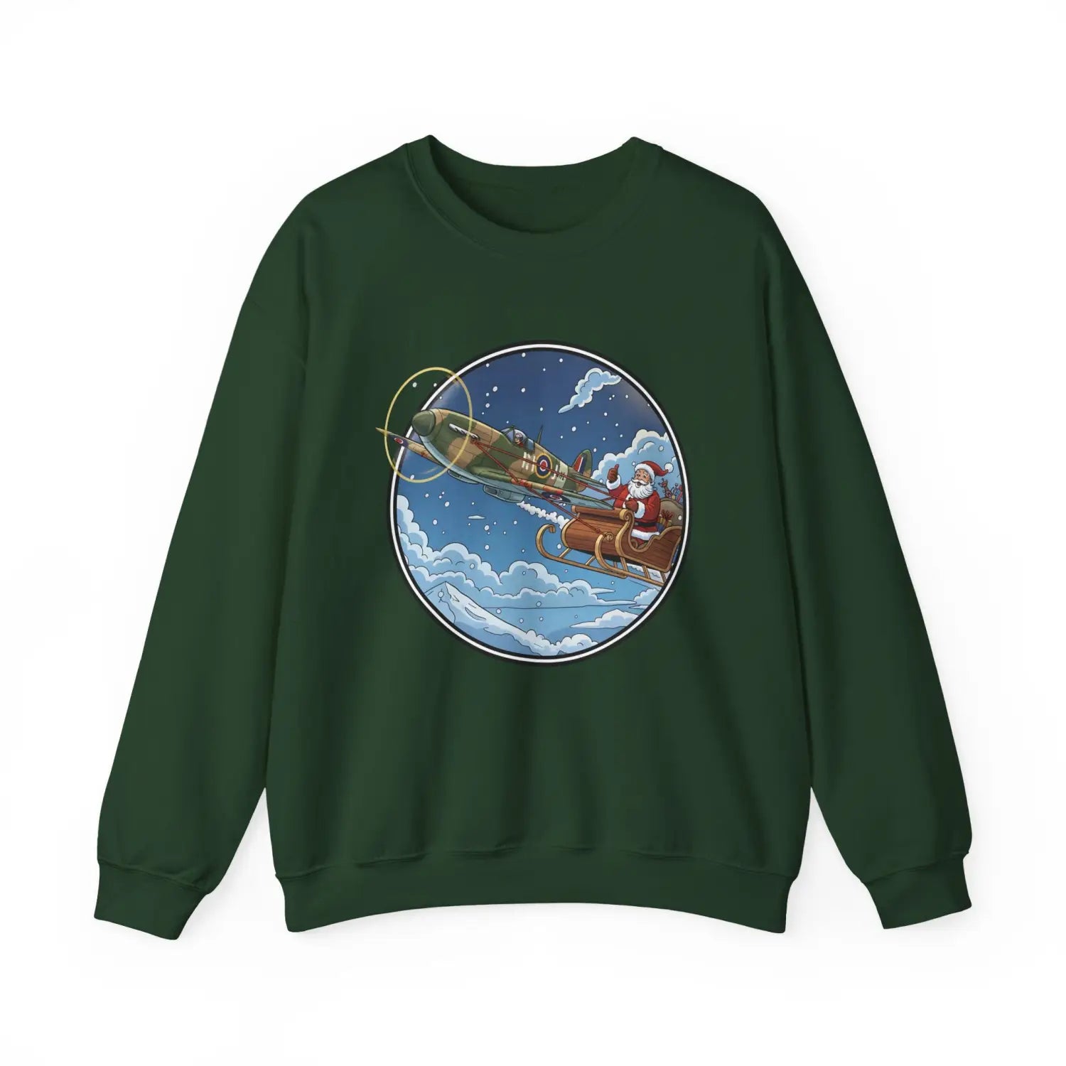 Spitfire Pulling Santa’s Sleigh – Holiday Sweater - Sweatshirt - Pilot gifts - WWII warbird t-shirt