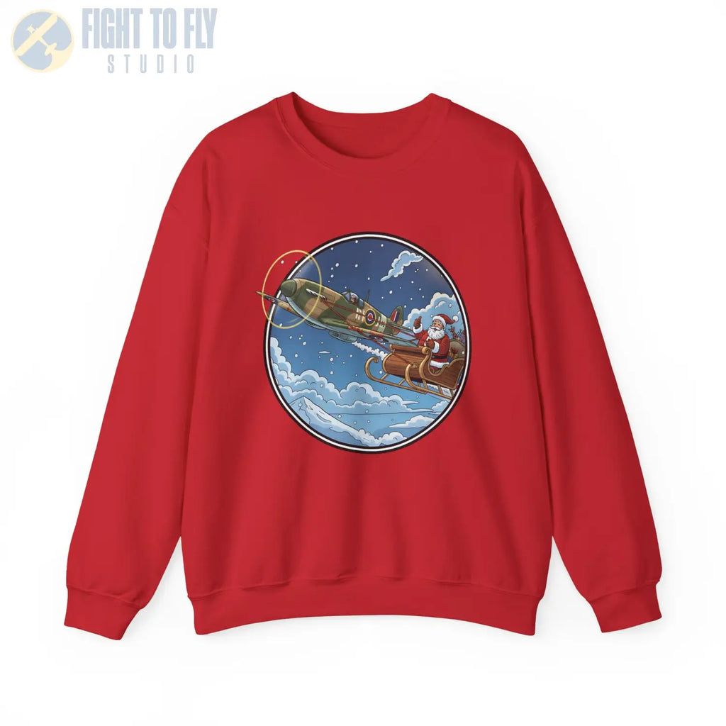Spitfire Pulling Santa’s Sleigh – Holiday Sweater - Sweatshirt - Pilot gifts - WWII warbird t-shirt